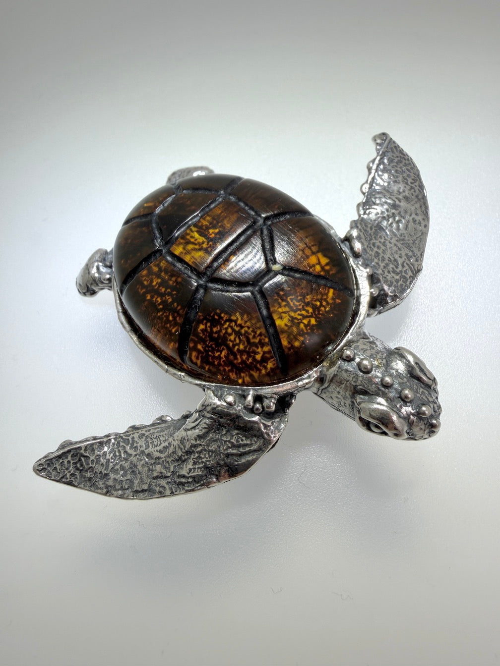 Handmade Sterling Silver Baltic Amber Sea Turtle Pendant Necklace – One-of-a-Kind Artisan Jewelry