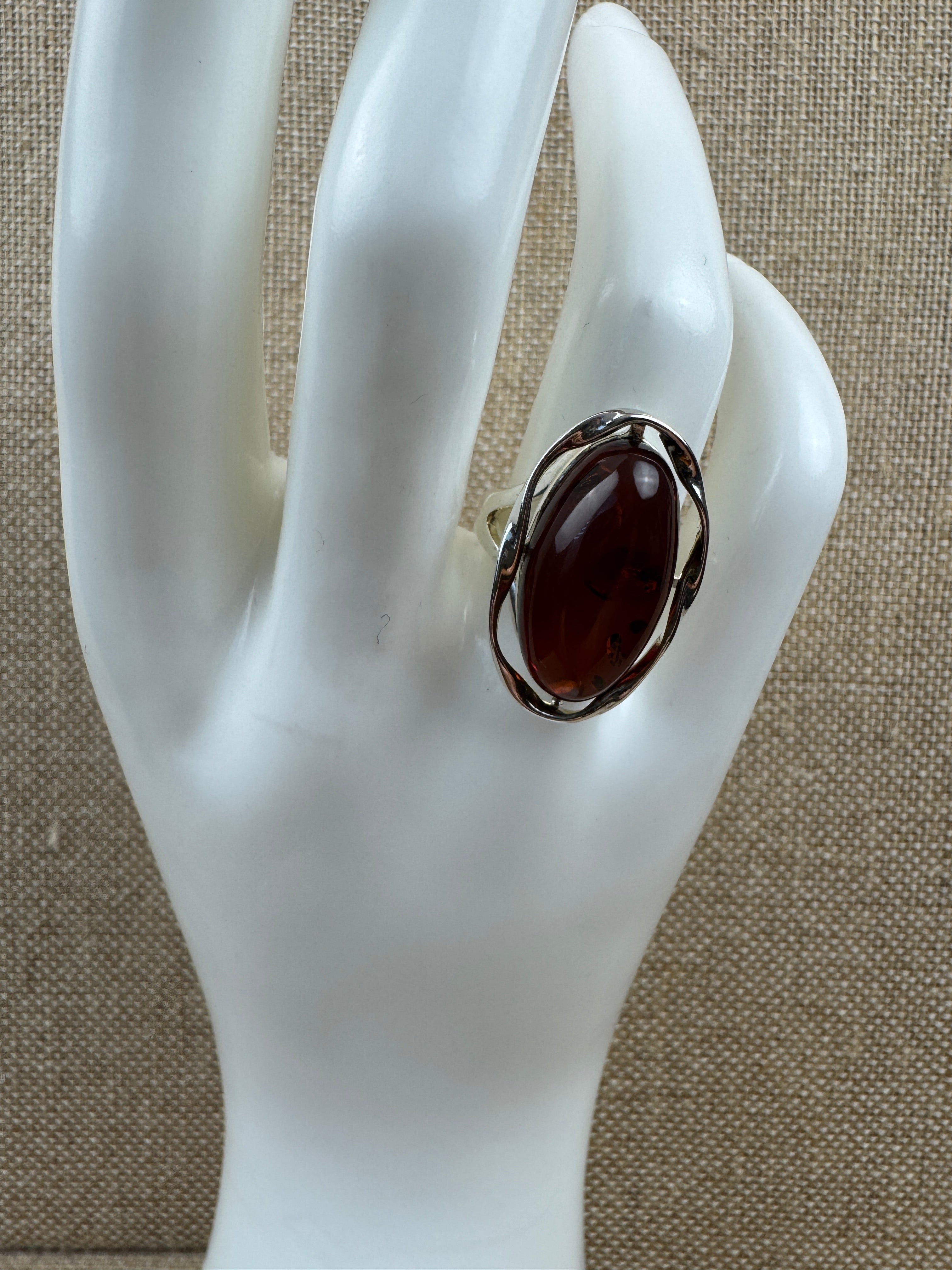 Handmade Sterling Silver Boho Ring with Genuine Baltic Amber 