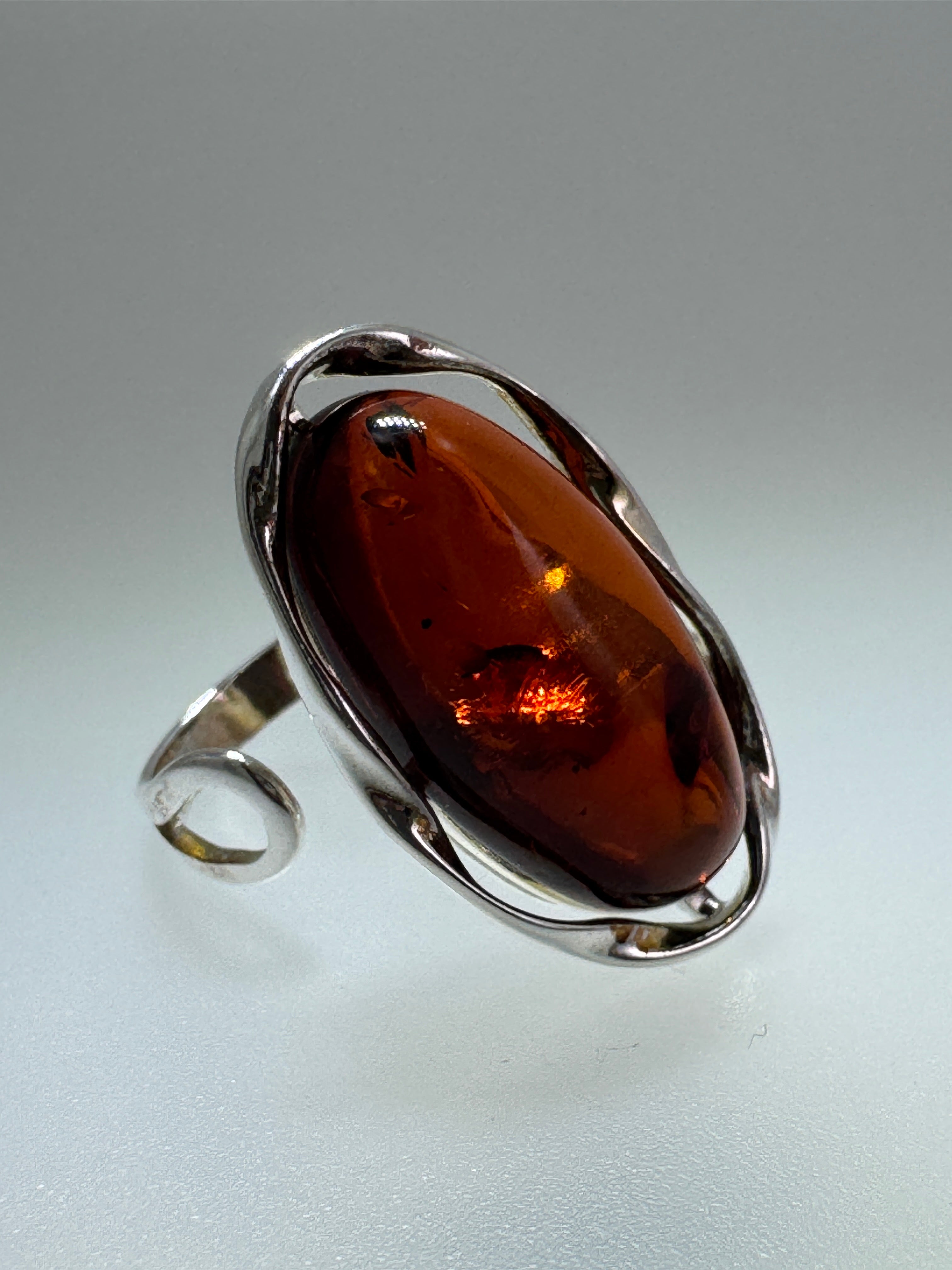 Handmade Sterling Silver Boho Ring with Genuine Baltic Amber 