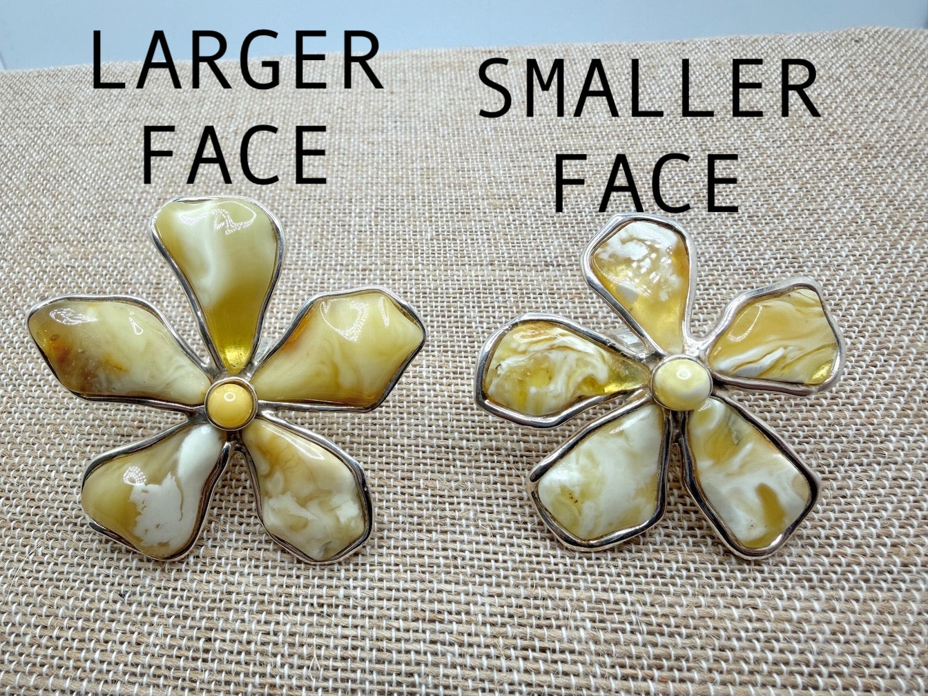 Handmade Sterling Silver Butterscotch Baltic Amber Artistic Flower Statement Ring | Adjustable Open Shank | Museum Quality Jewelry