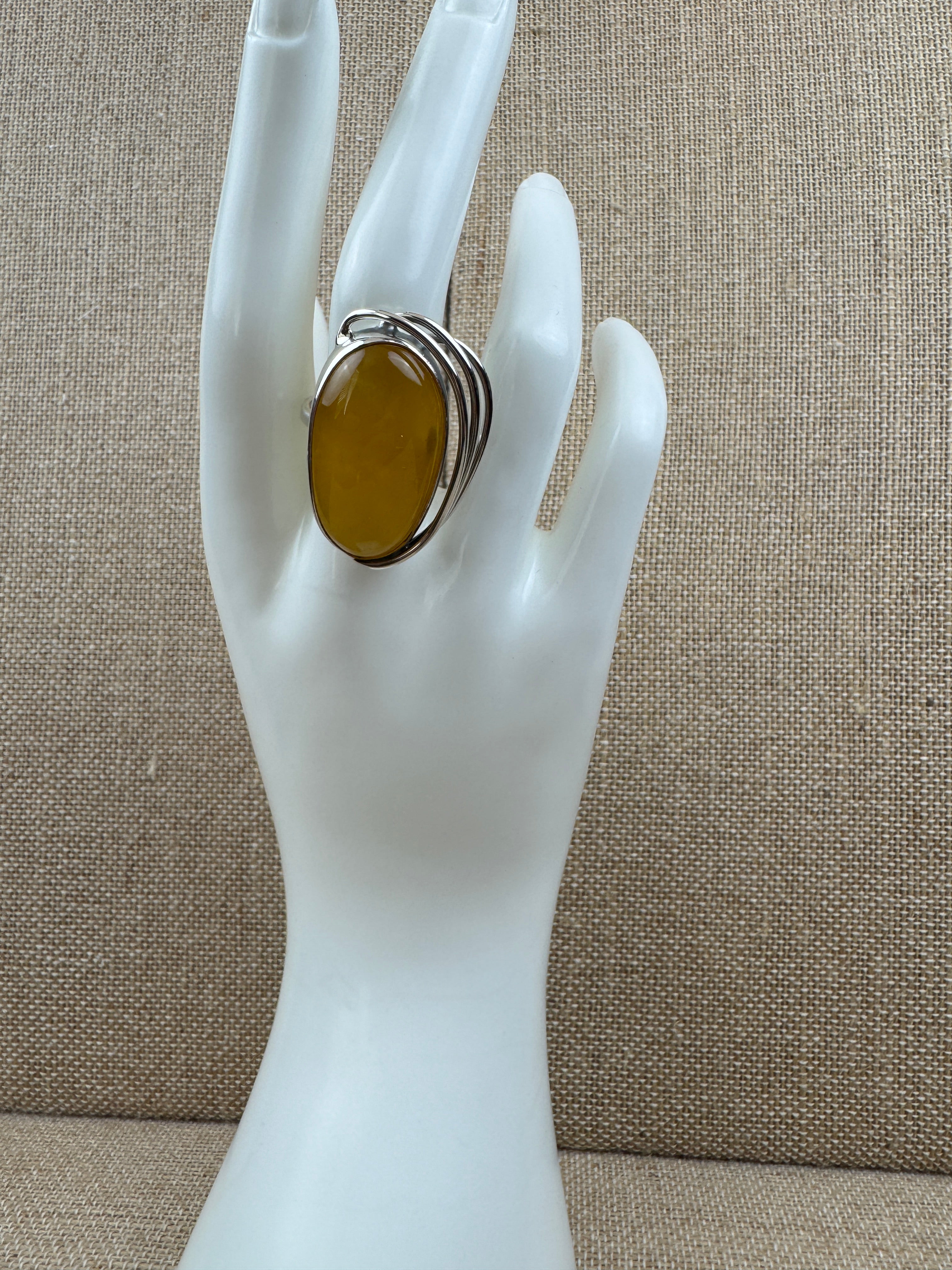 Handmade Sterling Silver Butterscotch Baltic Amber Ring – Adjustable Open Shank Polish Design 