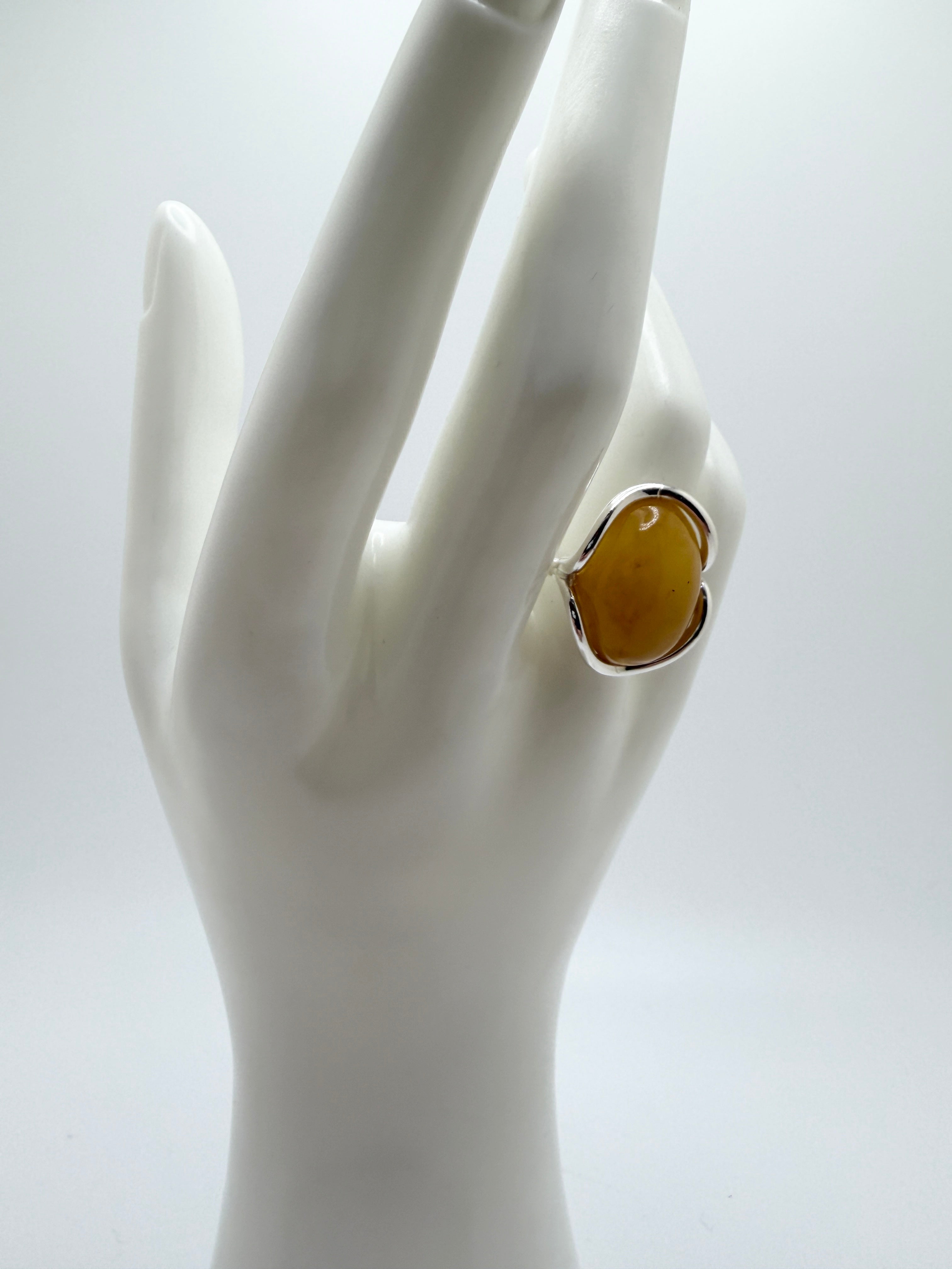 Handmade Sterling Silver Butterscotch Baltic Amber Ring – Adjustable Open Shank Polish Design