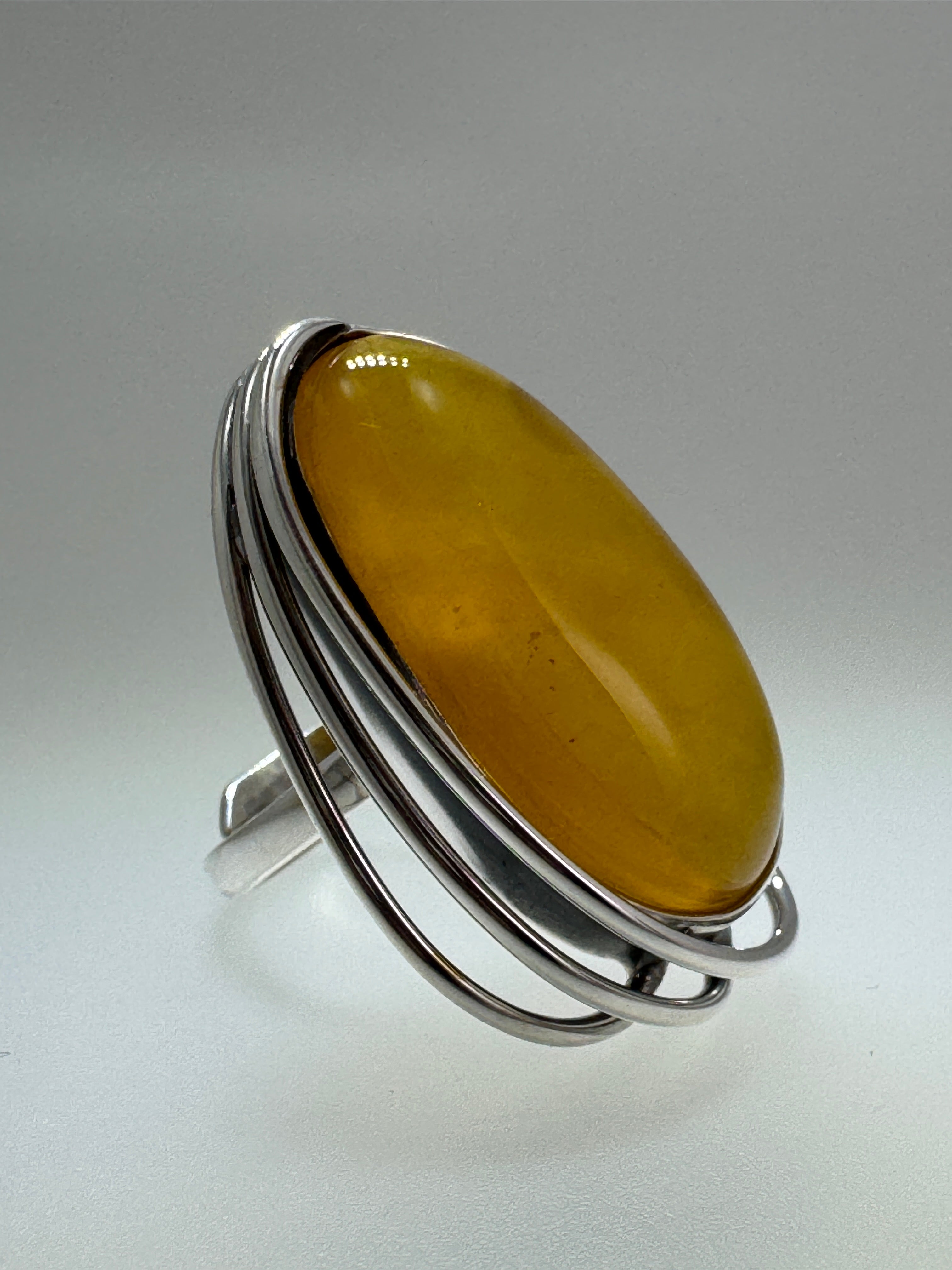 Handmade Sterling Silver Butterscotch Baltic Amber Ring – Adjustable Open Shank Polish Design 
