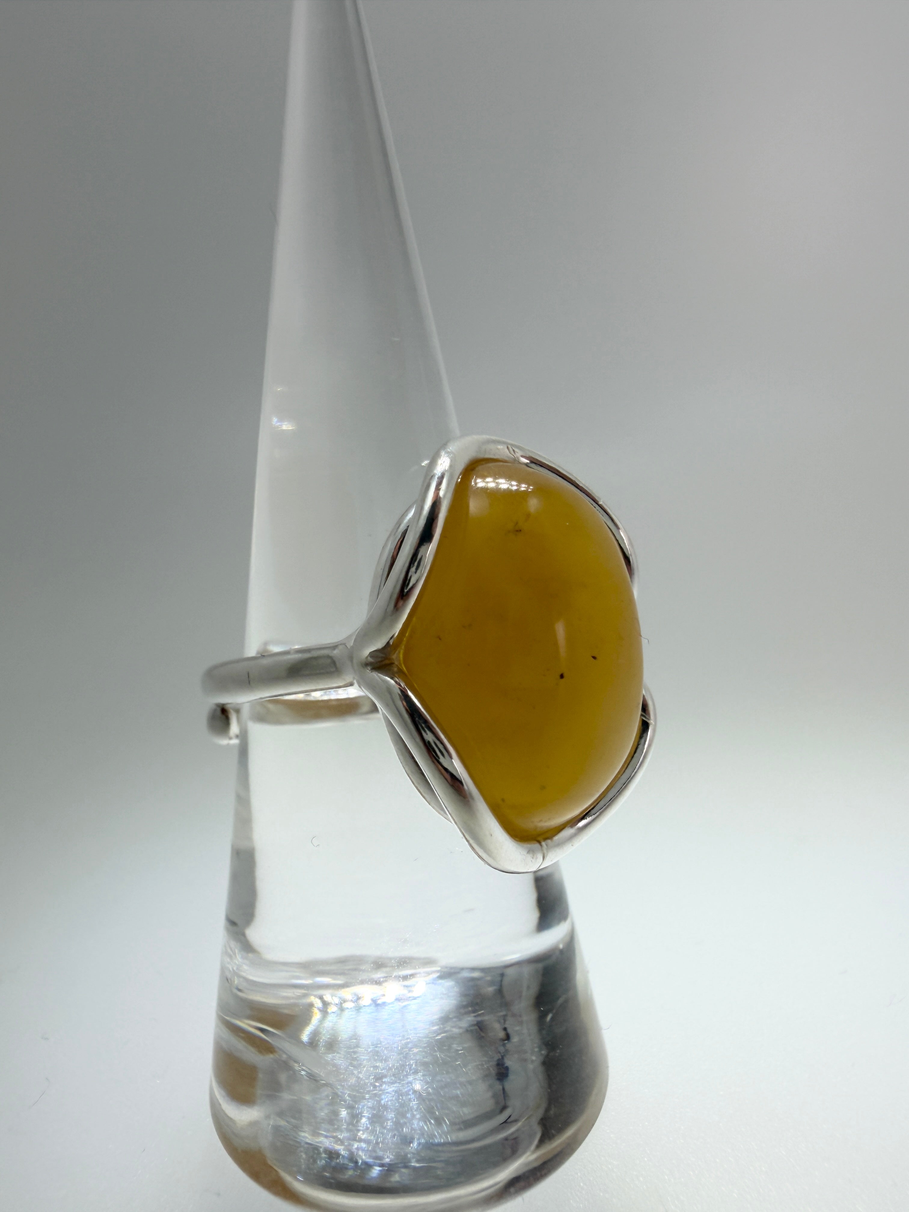 Handmade Sterling Silver Butterscotch Baltic Amber Ring – Adjustable Open Shank Polish Design