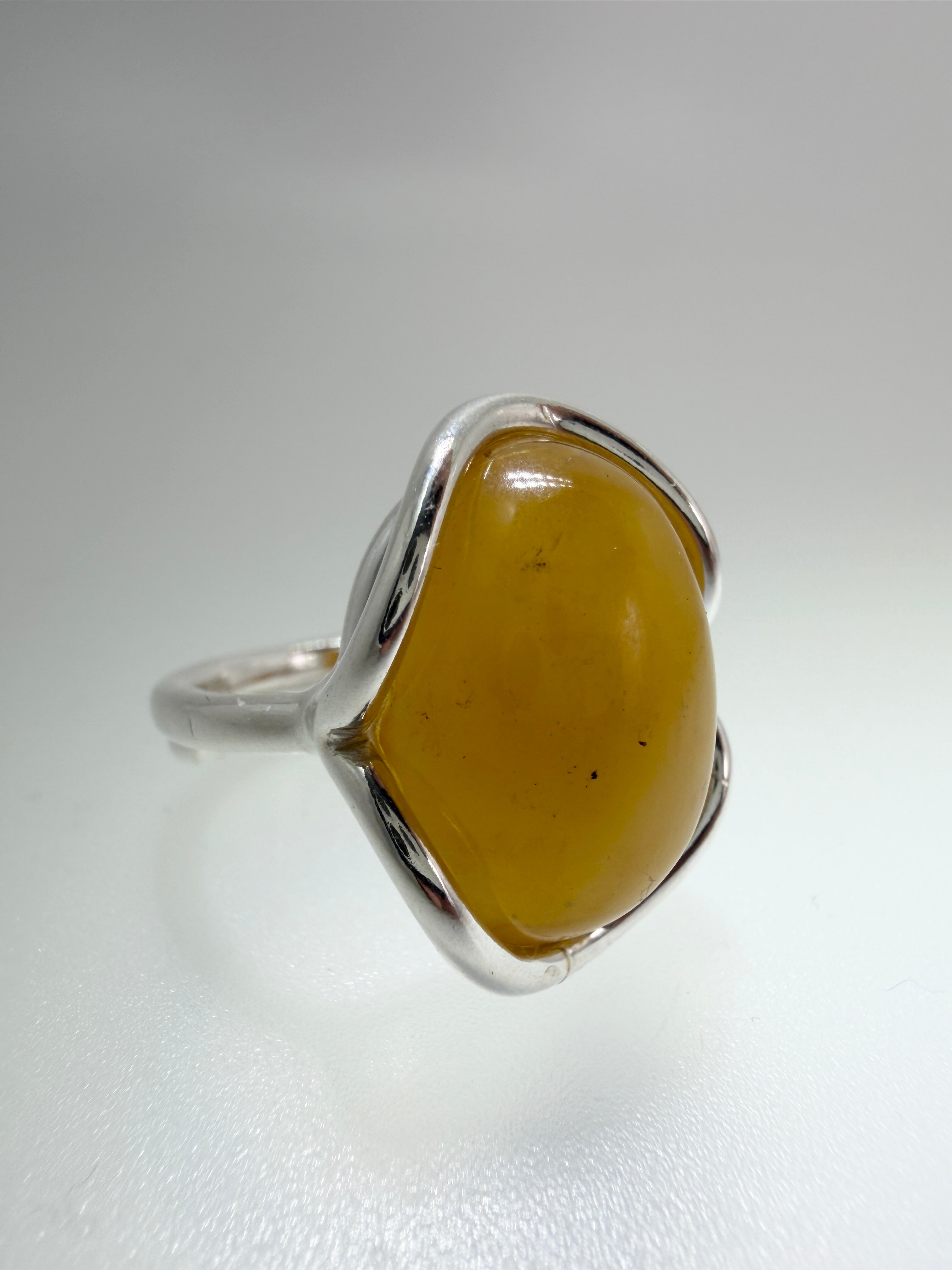 Handmade Sterling Silver Butterscotch Baltic Amber Ring – Adjustable Open Shank Polish Design