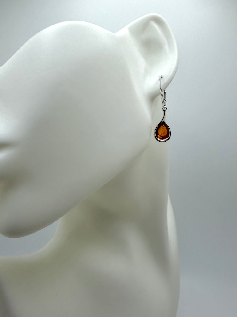 Handmade Sterling Silver Cognac Baltic Amber Oval Drop Lever Back Earrings