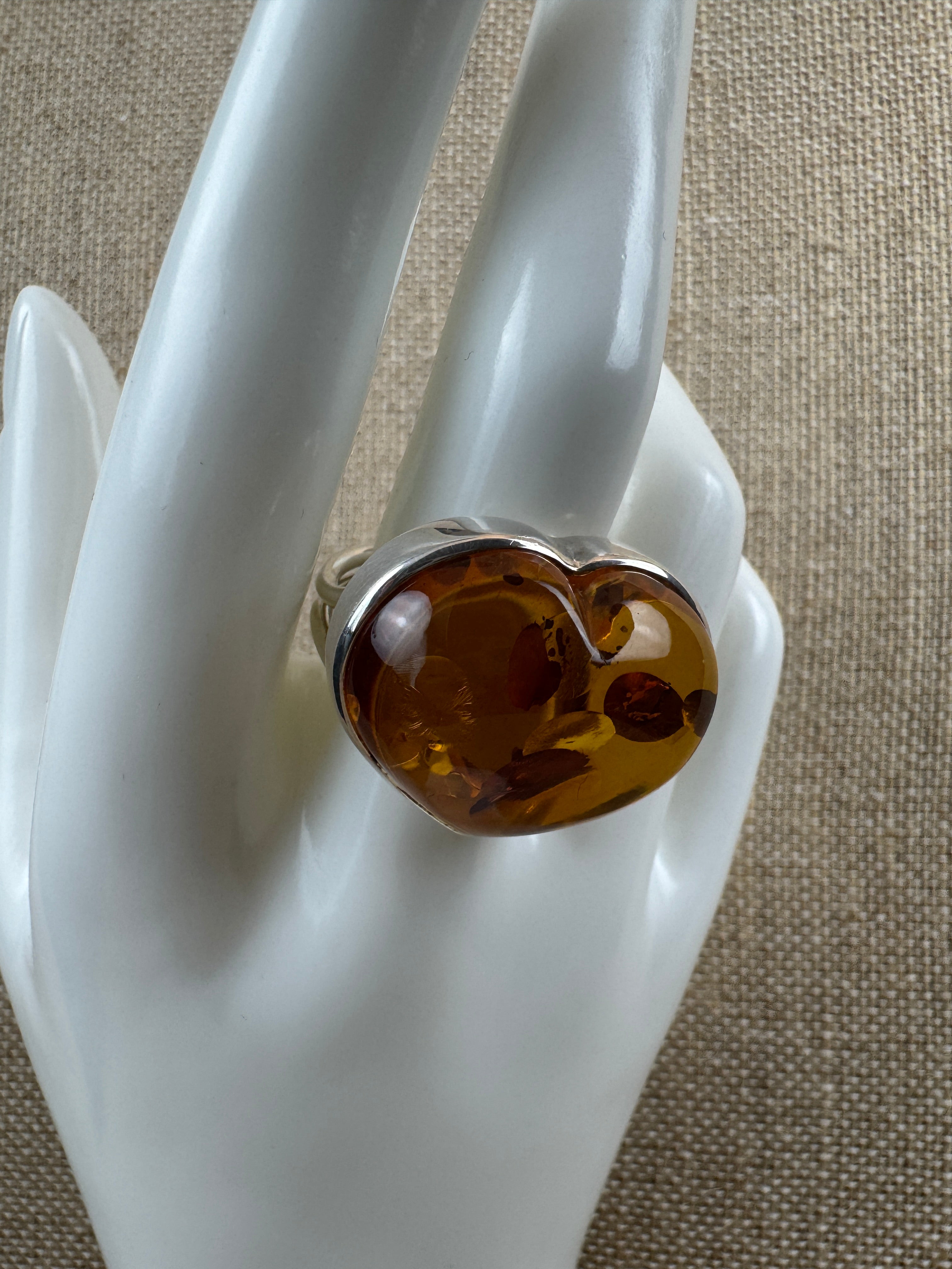 Handmade Sterling Silver Honey Baltic Amber Heart Ring4.JPG
