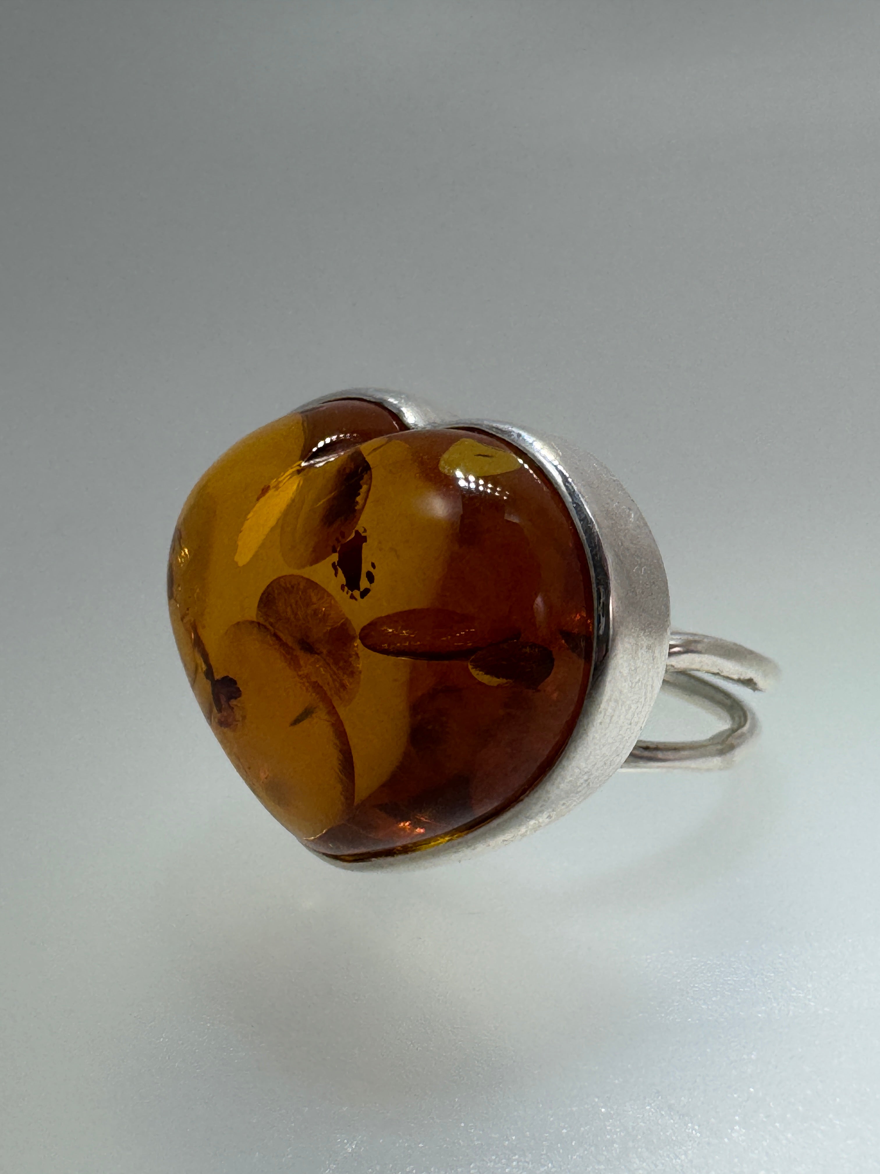 Handmade Sterling Silver Honey Baltic Amber Heart Ring4.JPG