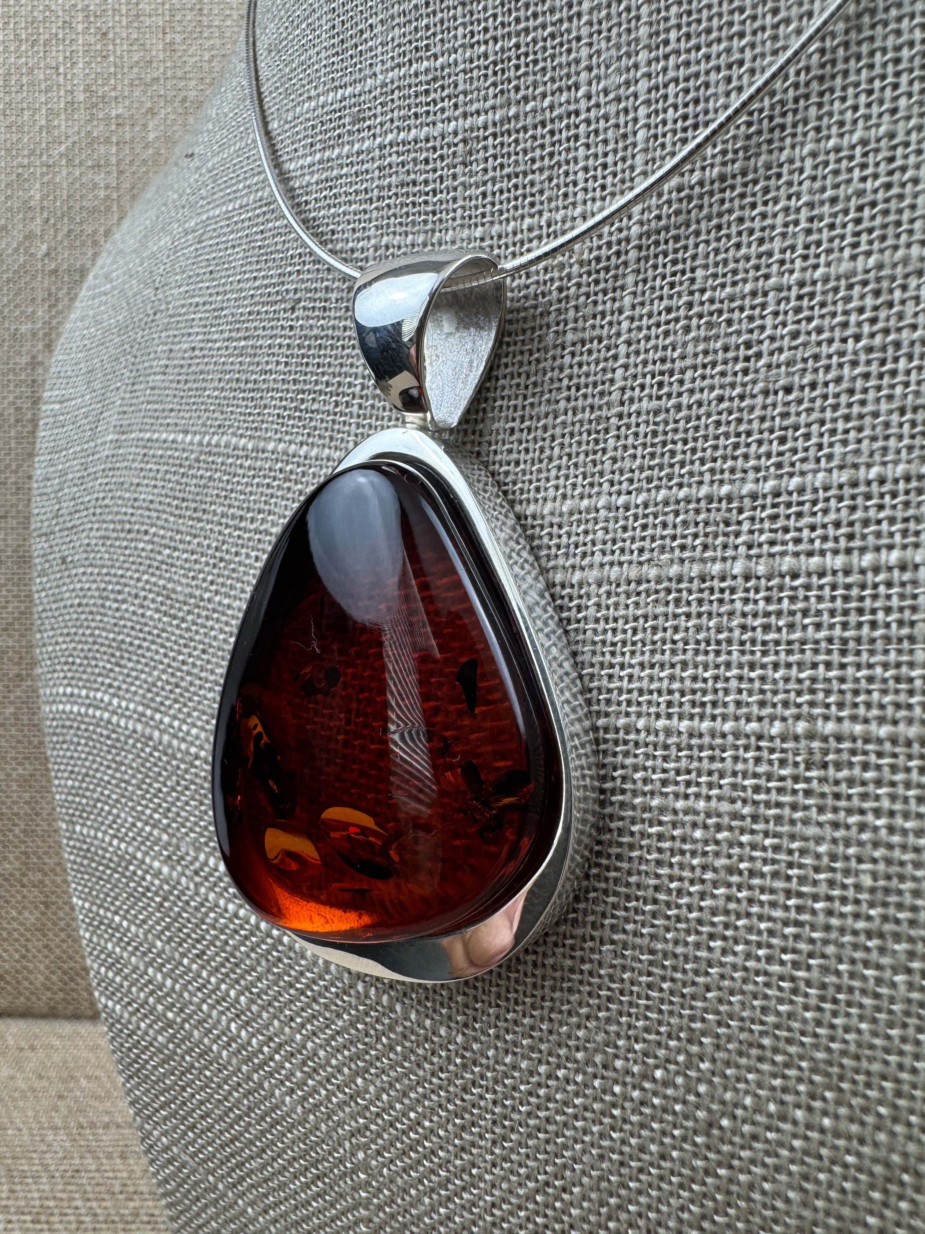 Handmade Sterling Silver Honey Baltic Amber Pendant Necklace 