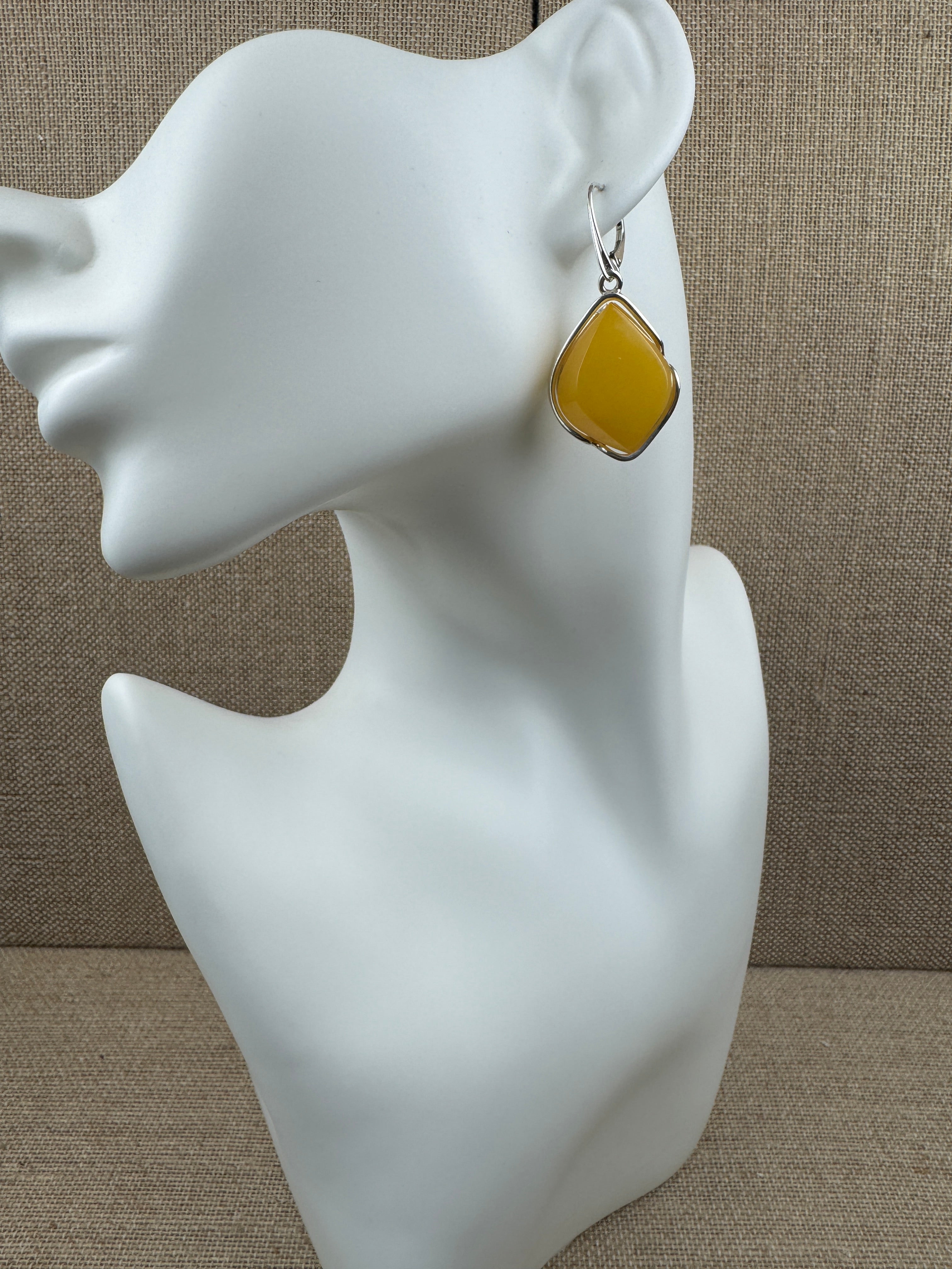 Handmade Sterling Silver Lever Back Drop Butterscotch Baltic Amber Earrings