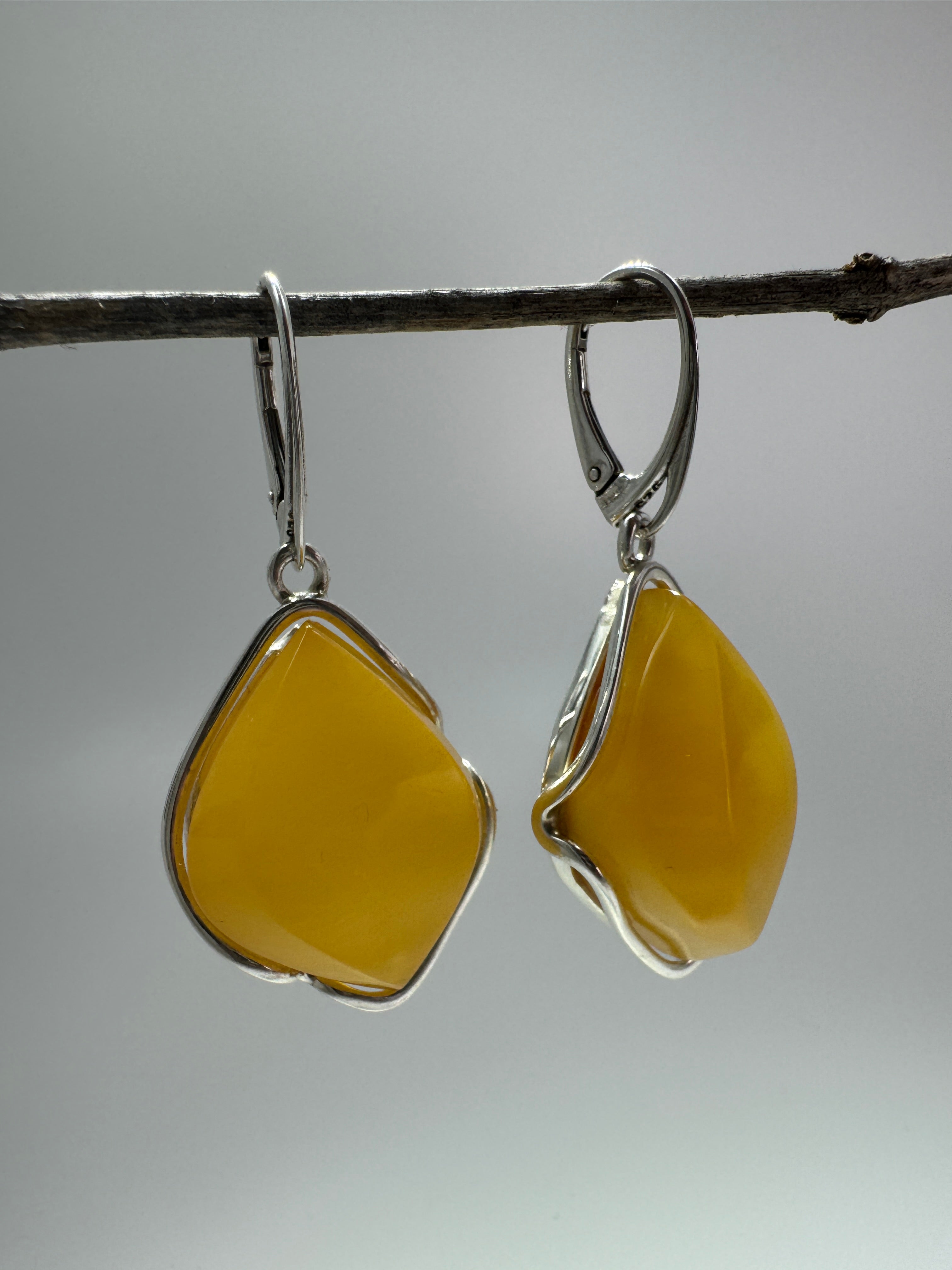 Handmade Sterling Silver Lever Back Drop Butterscotch Baltic Amber Earrings