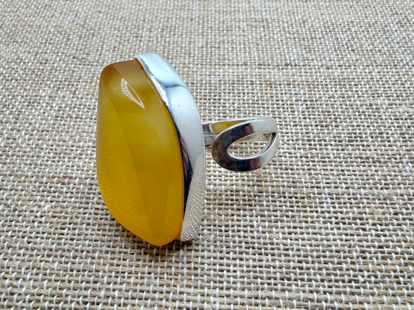 Handmade Sterling Silver Modern Elegant Butterscotch Baltic Amber Ring – Adjustable Open Shank Design
