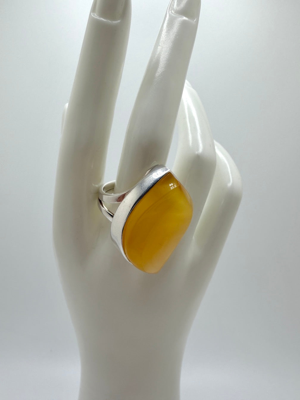 Handmade Sterling Silver Modern Elegant Butterscotch Baltic Amber Ring – Adjustable Open Shank Design