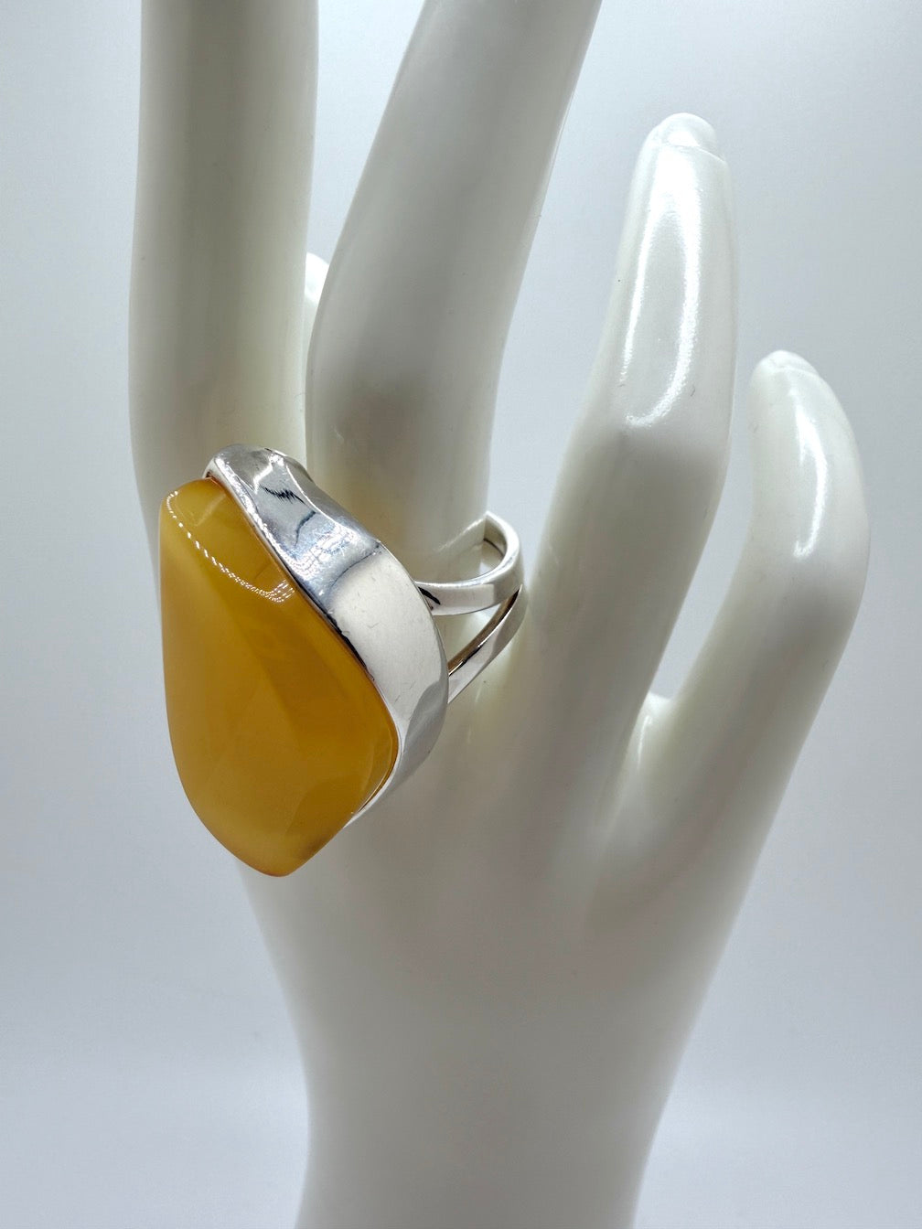 Handmade Sterling Silver Modern Elegant Butterscotch Baltic Amber Ring – Adjustable Open Shank Design
