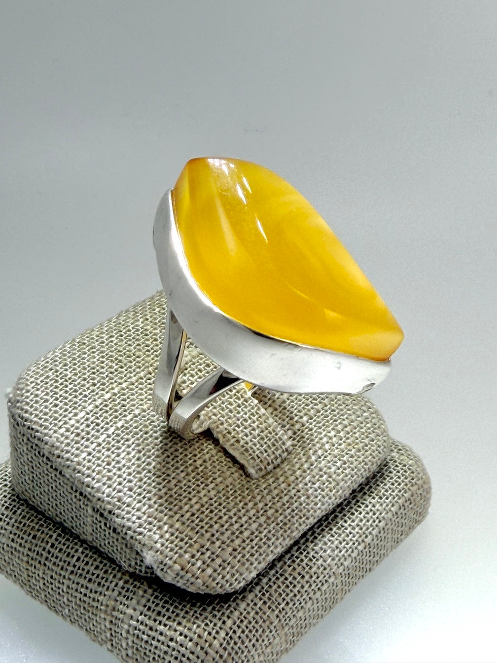 Handmade Sterling Silver Modern Elegant Butterscotch Baltic Amber Ring – Adjustable Open Shank Design