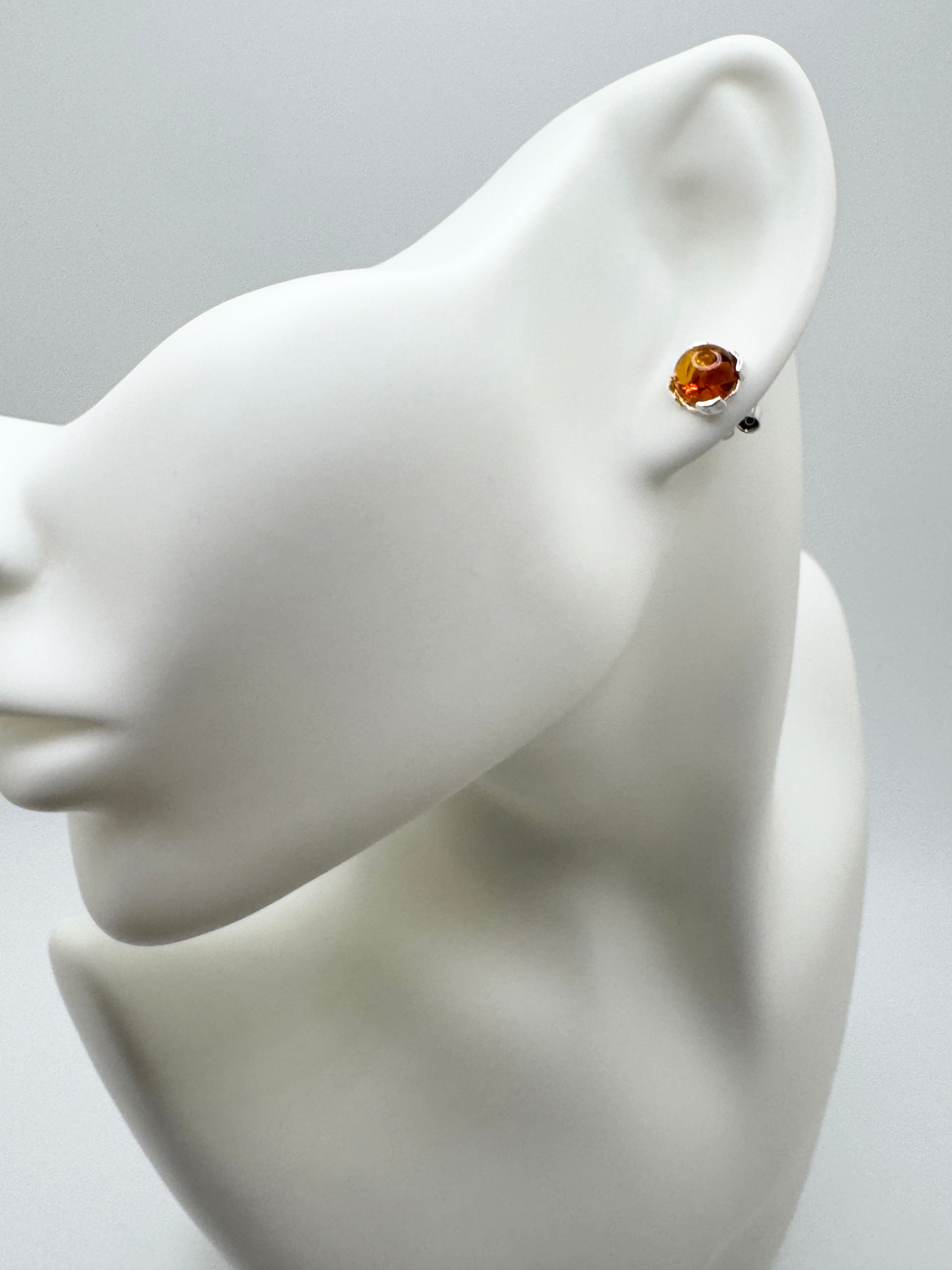 Handmade Sterling Silver & Baltic Amber Stud Earrings – Cognac or Green Round 8mm Stone – Lightweight Post Earrings from Poland