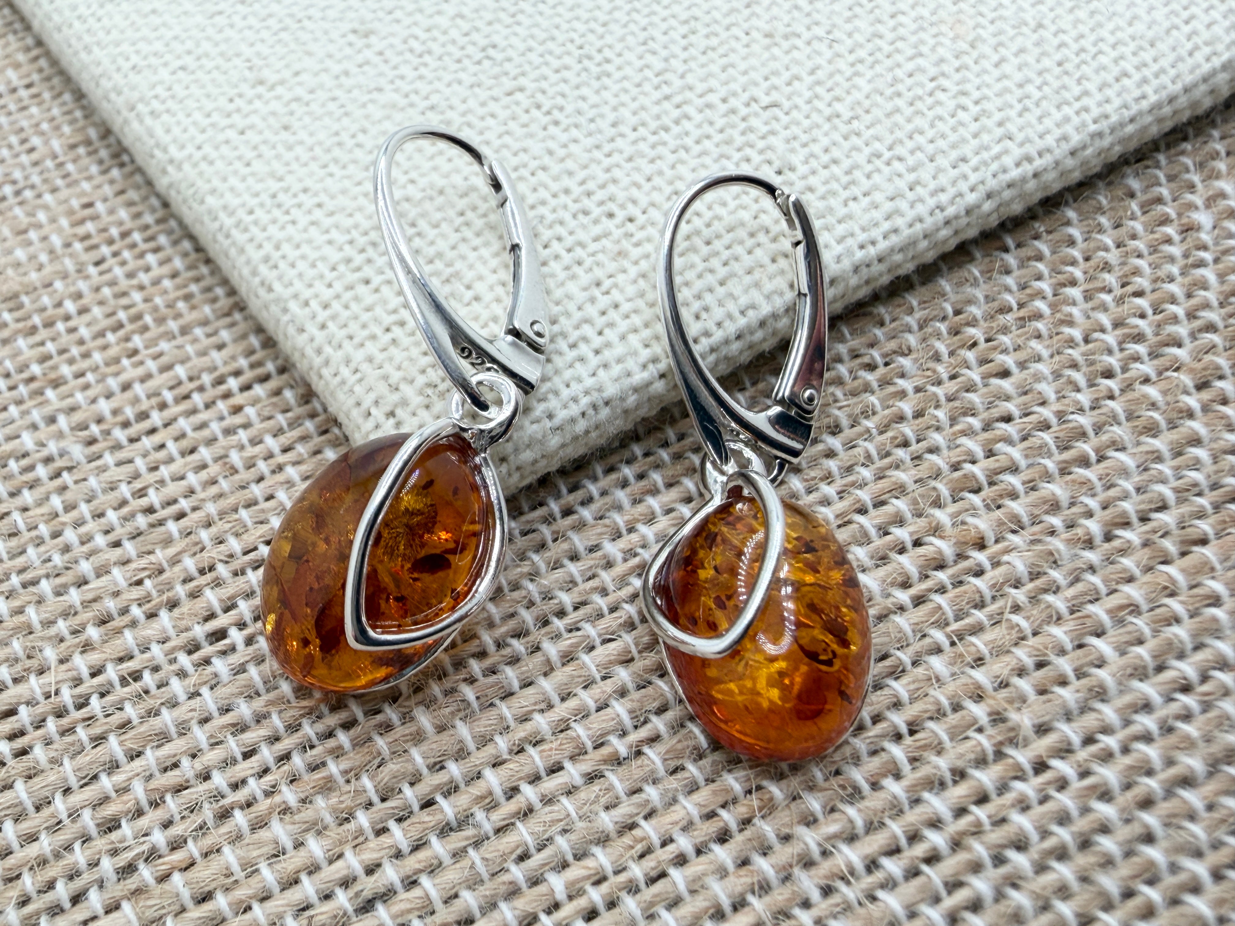 Handmade Sterling Silver & Genuine Baltic Amber Drop Lever Back Earrings – Honey Glow Perfection