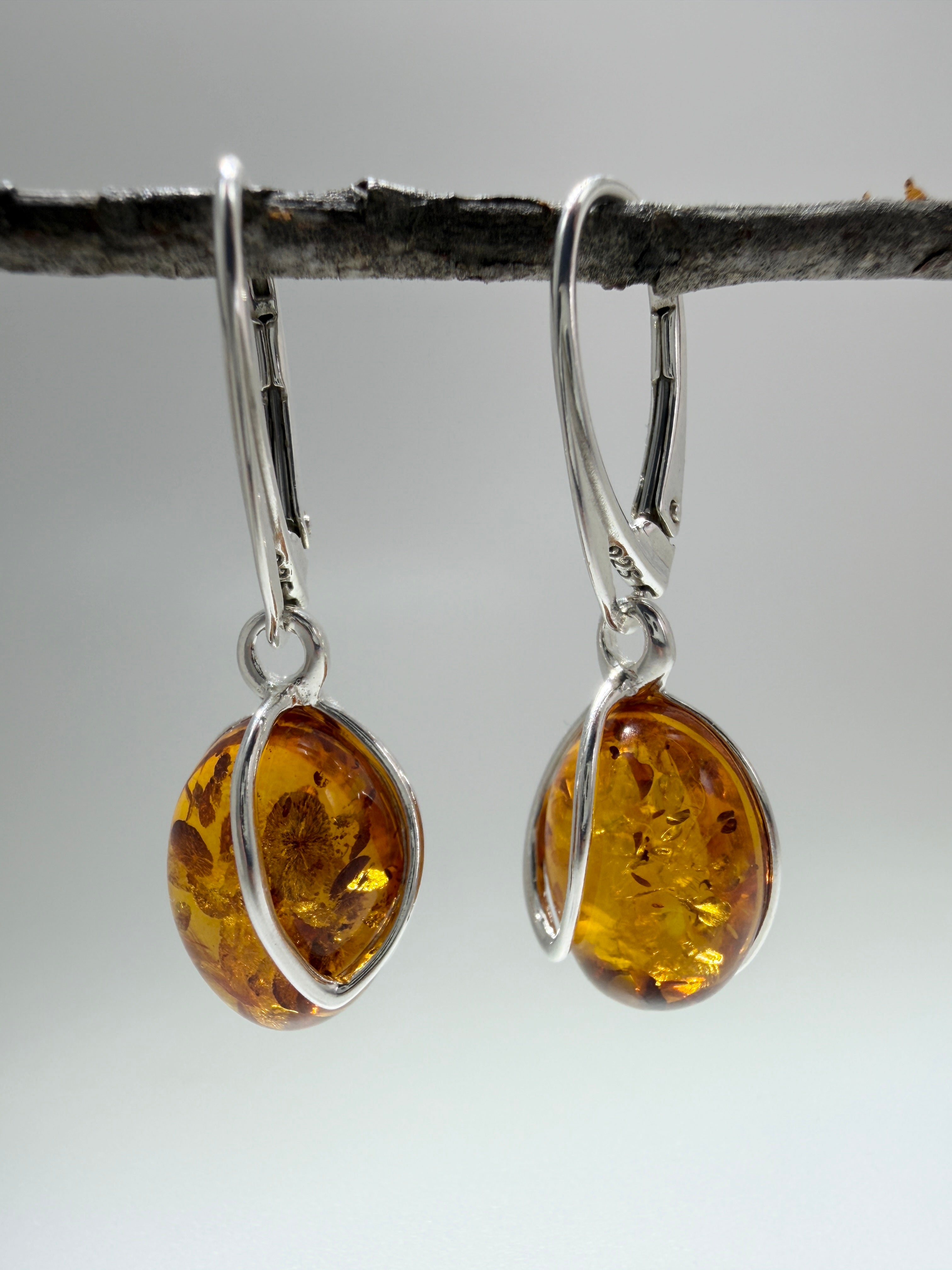 Handmade Sterling Silver & Genuine Baltic Amber Drop Lever Back Earrings – Honey Glow Perfection