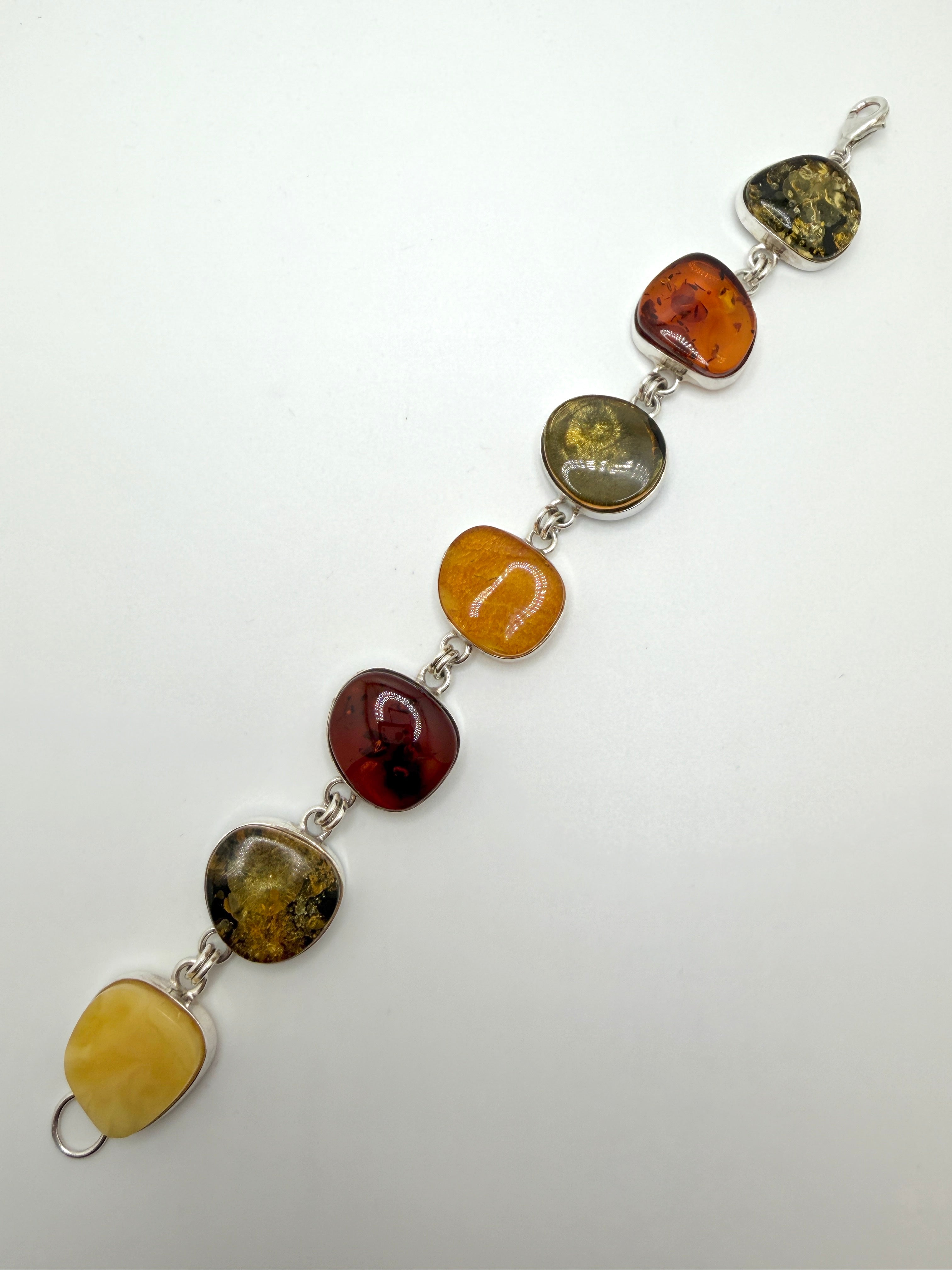 Handmade Sterling Silver & Genuine Baltic Amber Link Bracelet