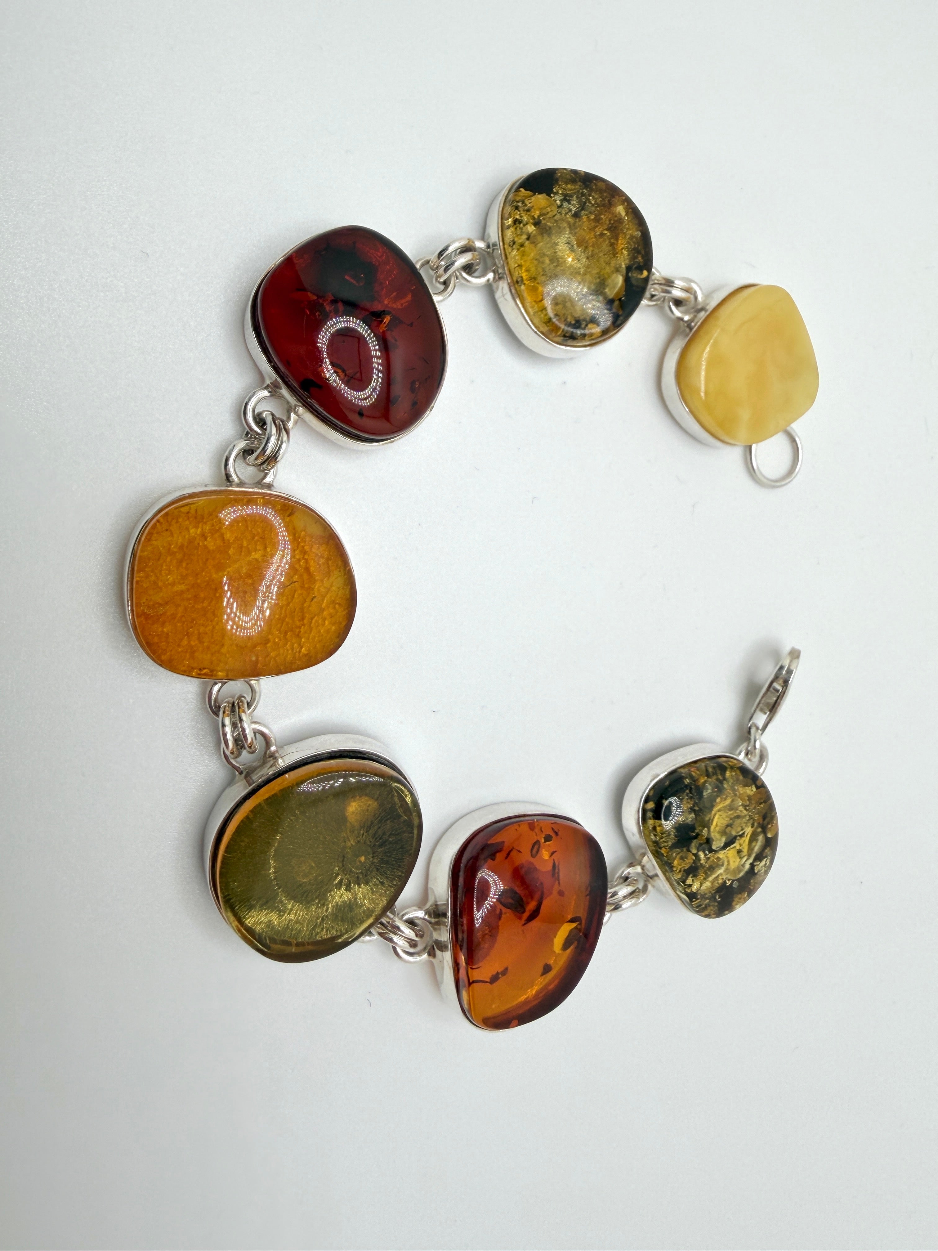 Handmade Sterling Silver & Genuine Baltic Amber Link Bracelet