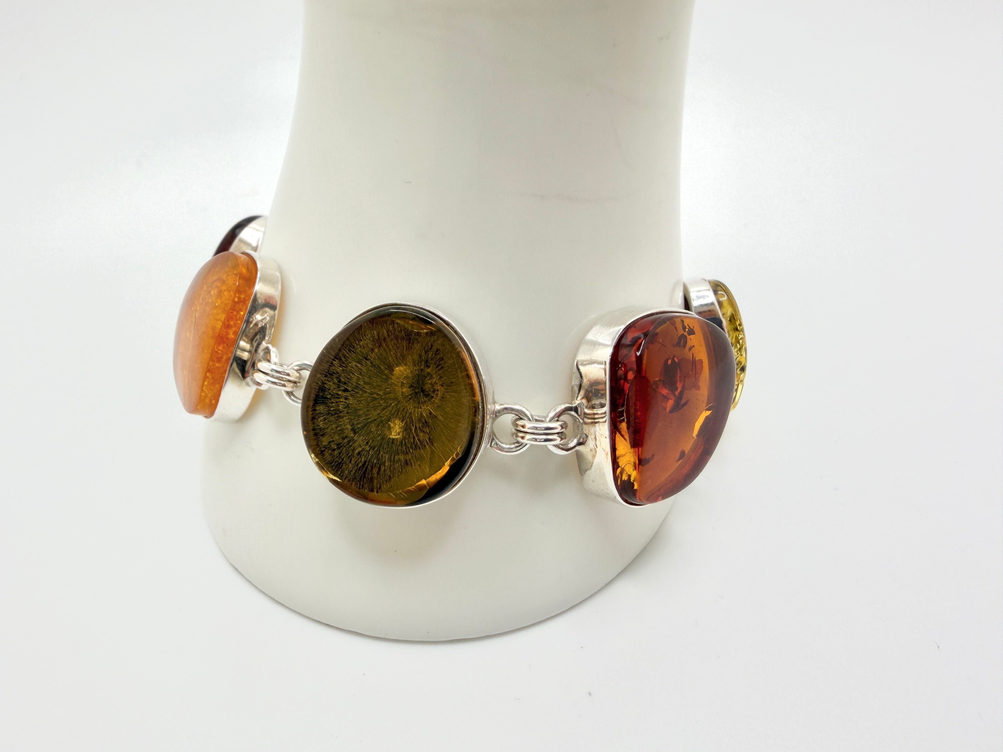 Handmade Sterling Silver & Genuine Baltic Amber Link Bracelet