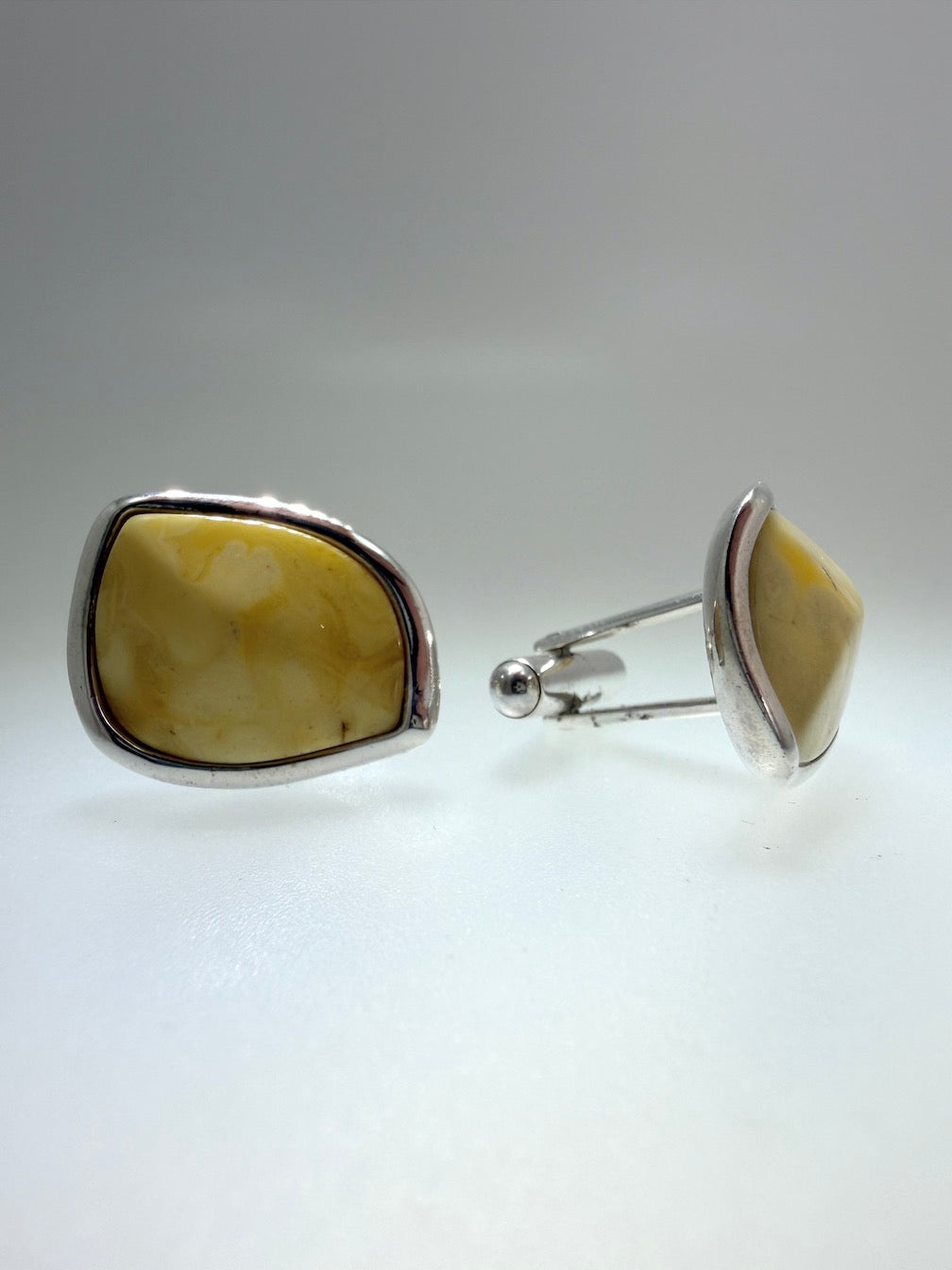 Handmade Sterling Silver & Genuine Baltic Amber Men’s Cufflinks — Cognac or Butterscotch