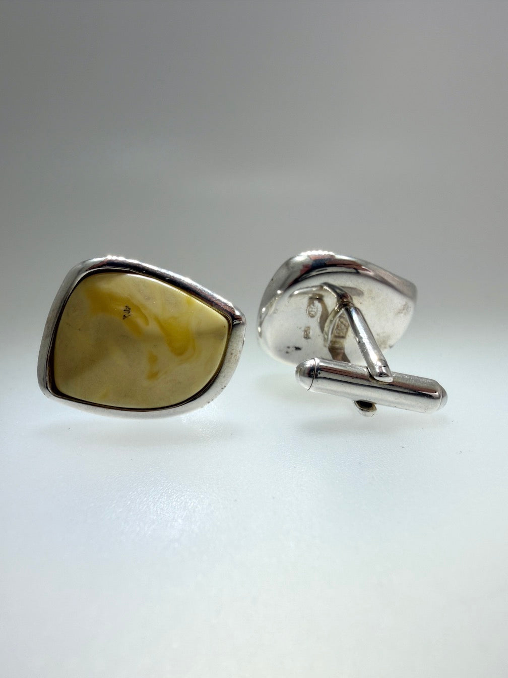 Handmade Sterling Silver & Genuine Baltic Amber Men’s Cufflinks — Cognac or Butterscotch