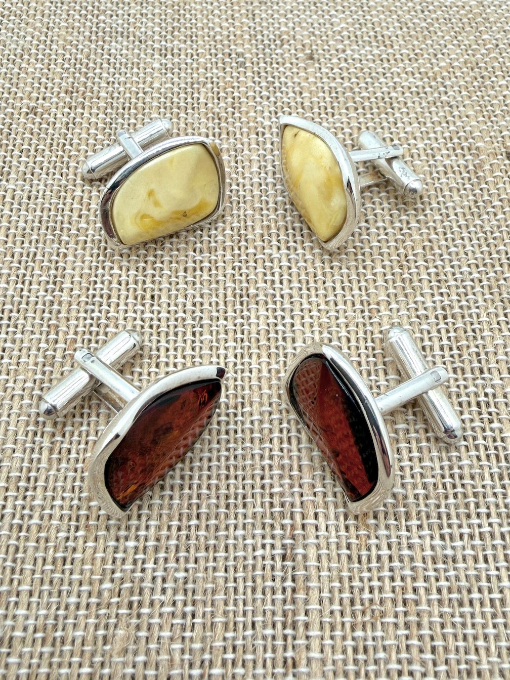 Handmade Sterling Silver & Genuine Baltic Amber Men’s Cufflinks — Cognac or Butterscotch