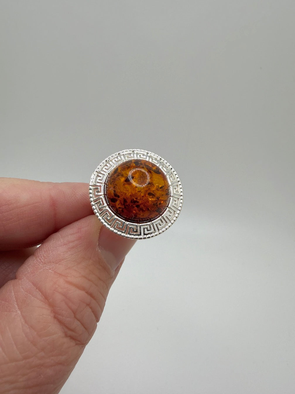 Handmade Sterling Silver & Genuine Baltic Amber Ring – Greco Roman Inspired Design