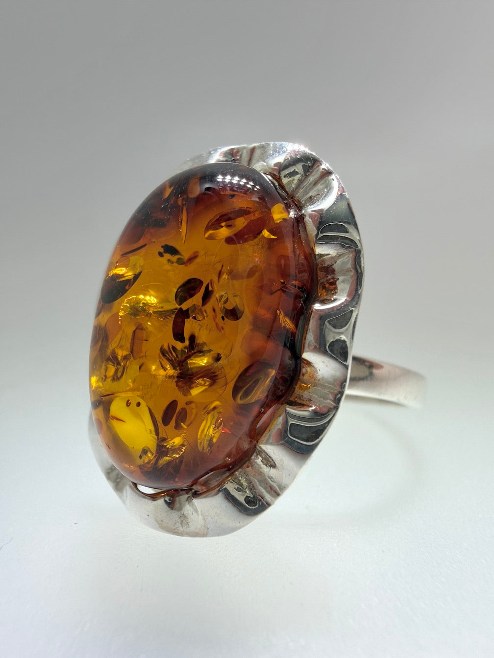 Handmade Sterling Silver & Genuine Baltic Amber Statement Ring