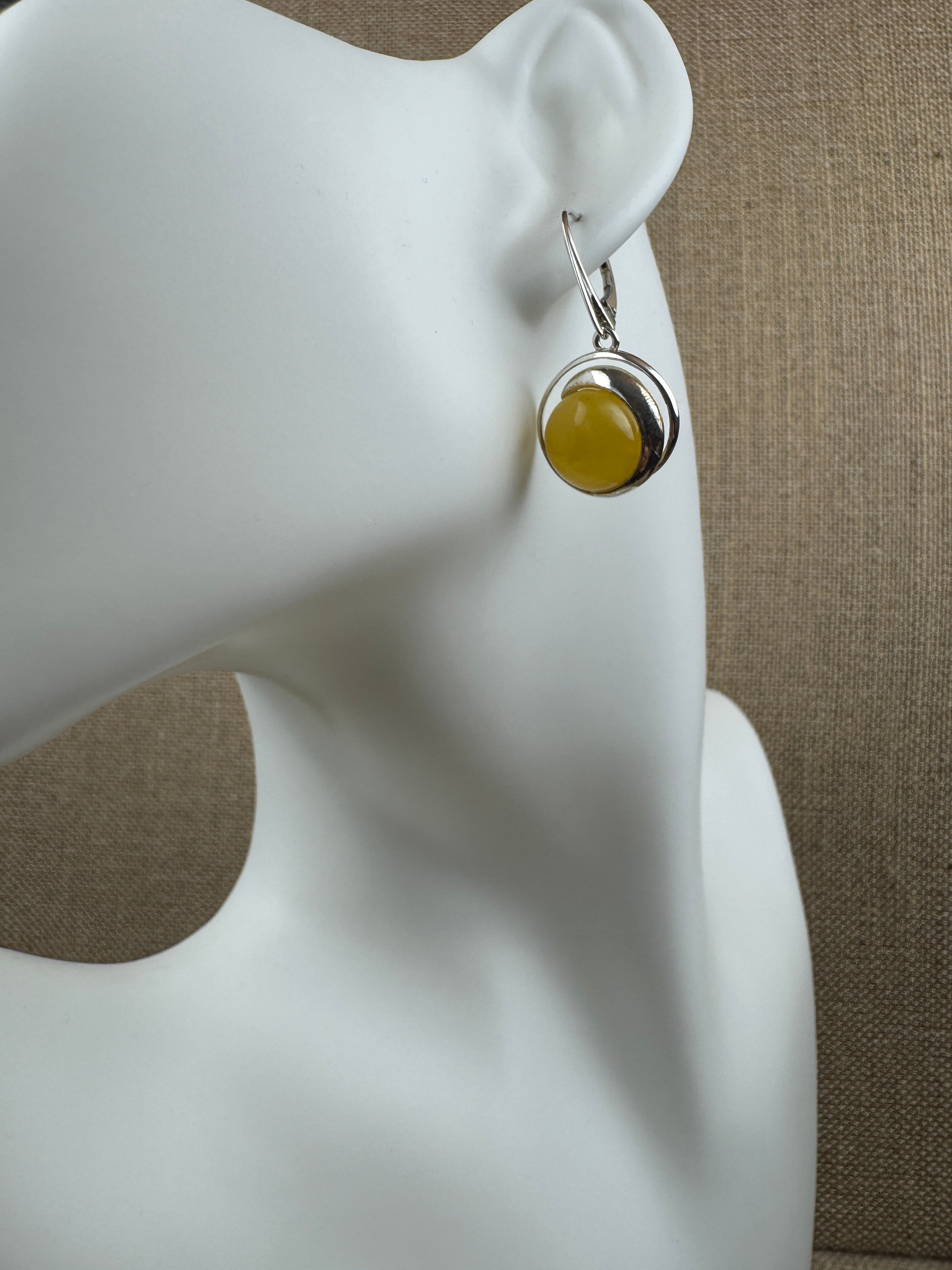 Handmade Sterling Silver & Genuine Butterscotch Baltic Amber Dangle Lever Back Earrings