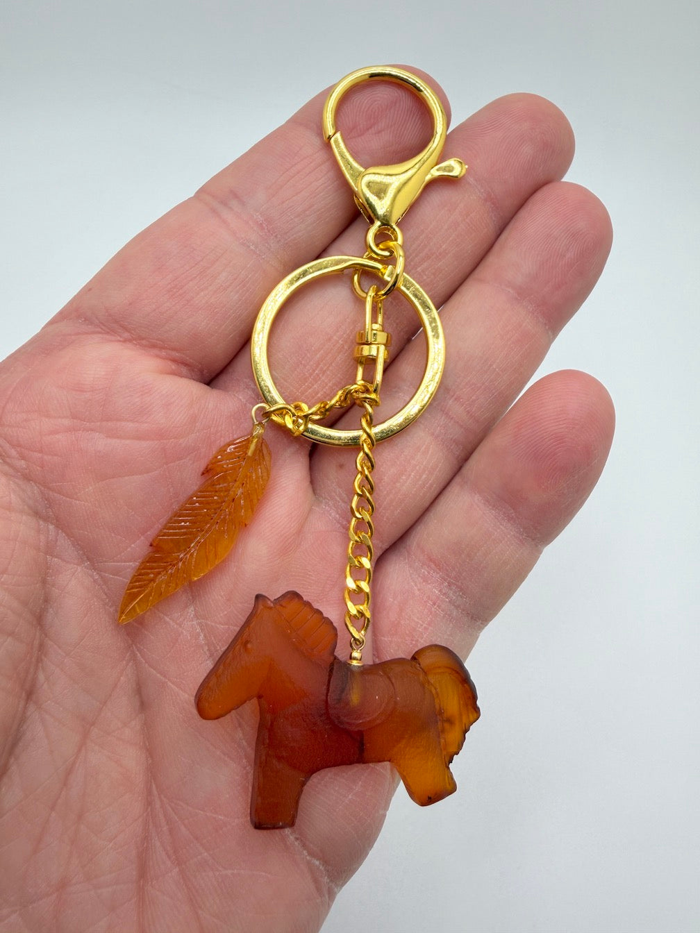 Handmade in Lithuania Genuine Baltic Amber Horse and Leaf Purse Charm – Elegant Laser-Cut Accent