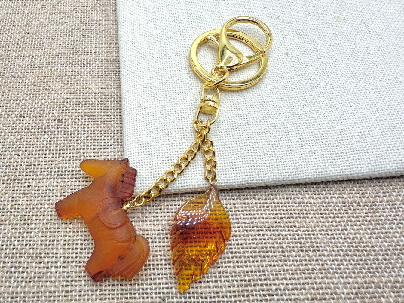 Handmade in Lithuania Genuine Baltic Amber Horse and Leaf Purse Charm – Elegant Laser-Cut Accent