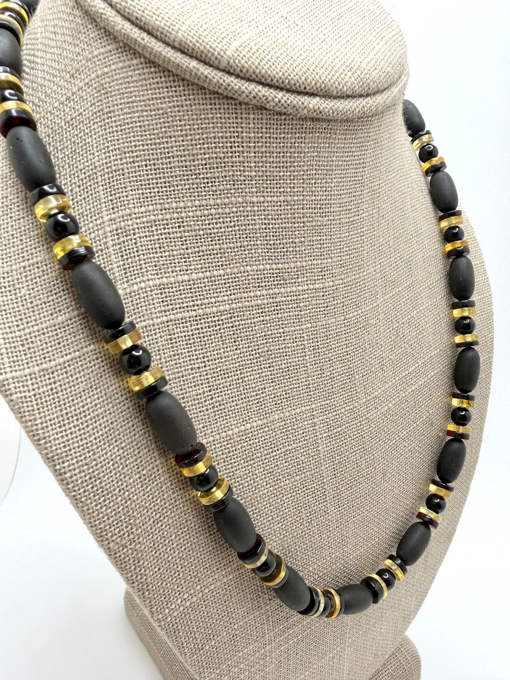 Genuine Baltic Amber Men’s or Unisex Bead Necklace – Bold Dark Cherry Amber with Lemon Accents