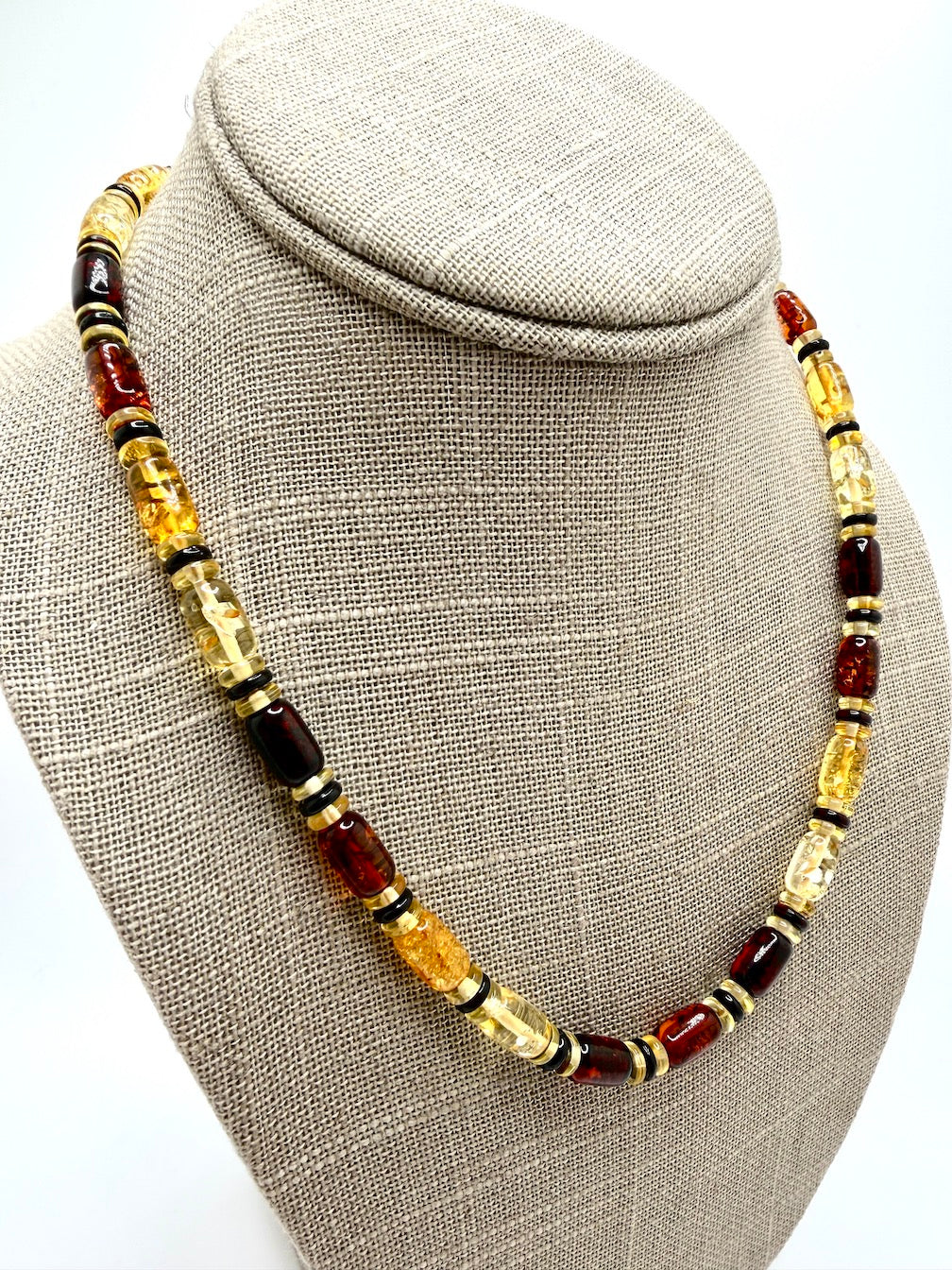 Genuine Baltic Amber Men’s or Unisex Bead Necklace – Multicolor Cherry, Cognac & Lemon