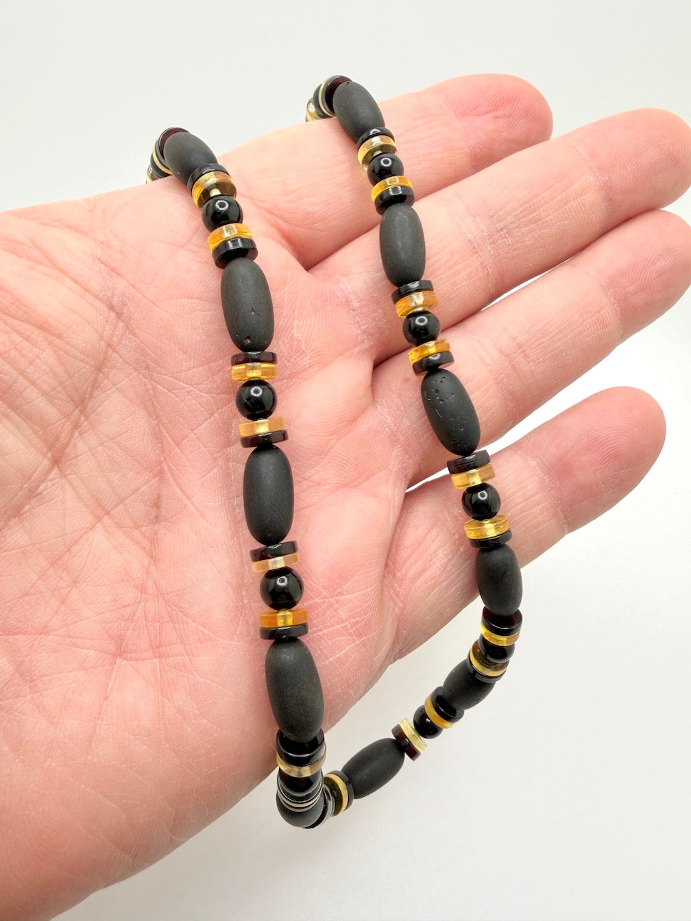 Genuine Baltic Amber Men’s or Unisex Bead Necklace – Bold Dark Cherry Amber with Lemon Accents