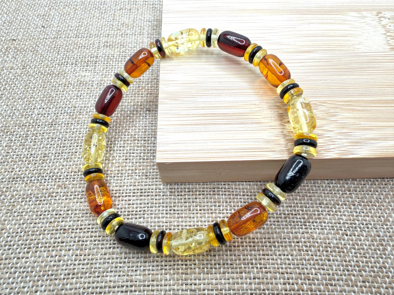 Genuine Baltic Amber Men’s or Unisex Bead Necklace – Multicolor Cherry, Cognac & Lemon