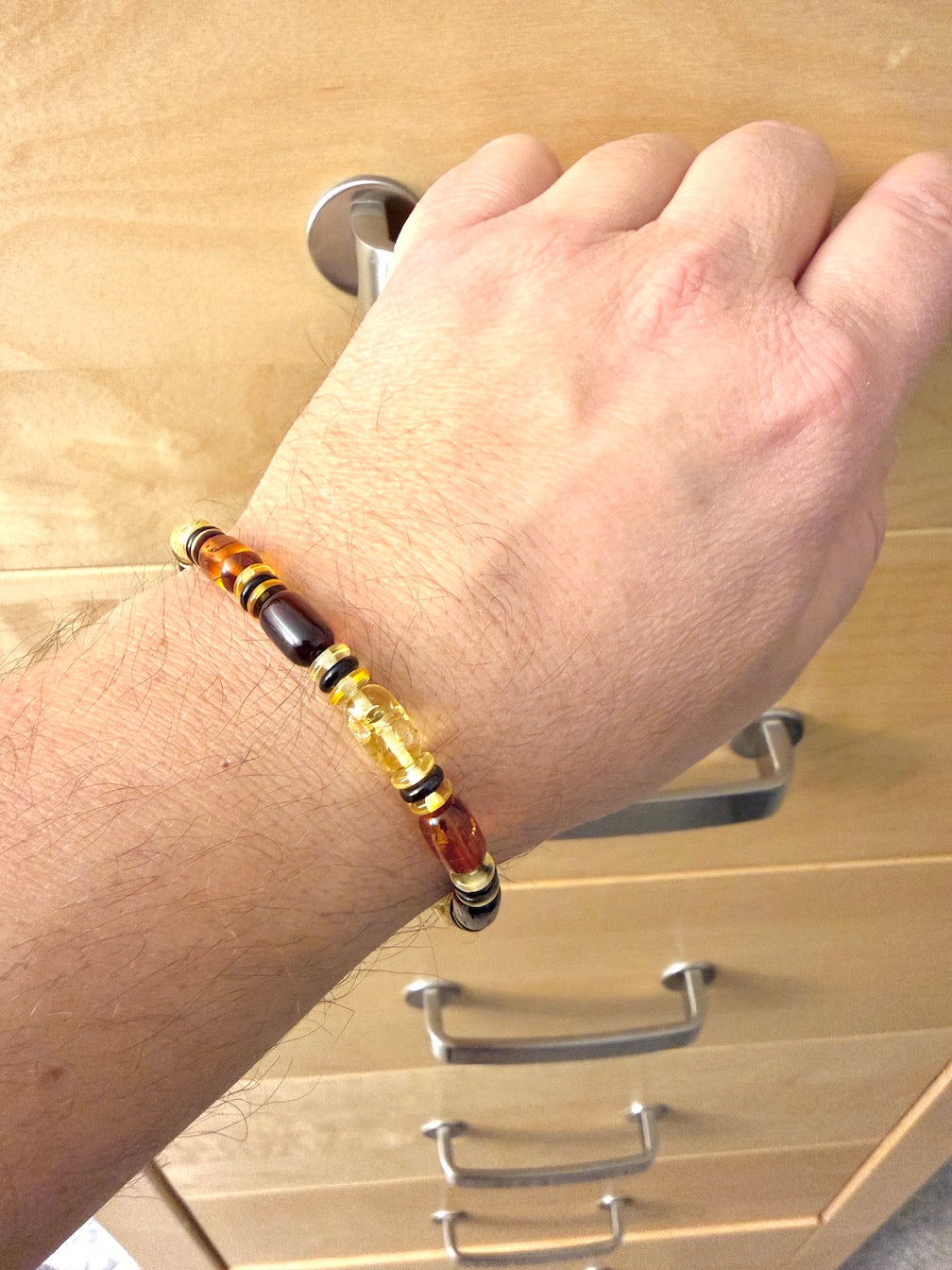 Genuine Baltic Amber Men’s or Unisex Bead Necklace – Multicolor Cherry, Cognac & Lemon