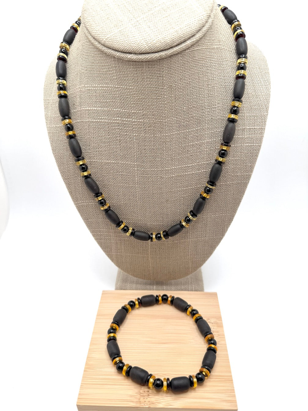 Genuine Baltic Amber Men’s or Unisex Bead Necklace – Bold Dark Cherry Amber with Lemon Accents