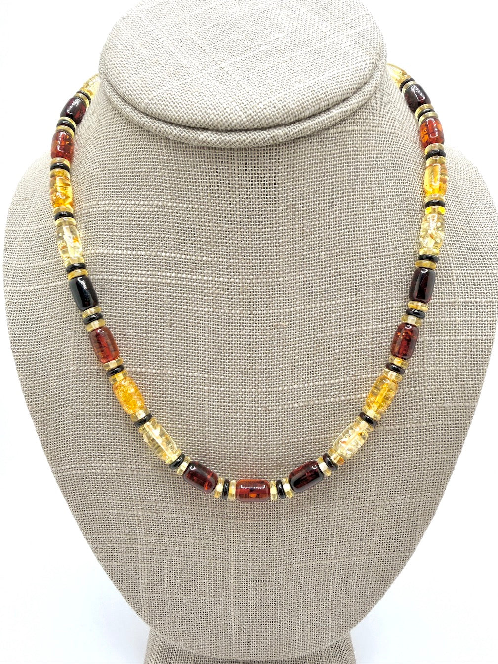 Genuine Baltic Amber Men’s or Unisex Bead Necklace – Multicolor Cherry, Cognac & Lemon