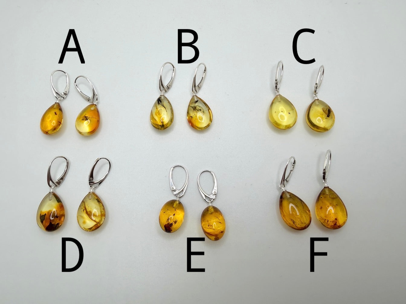 Handmade in Lithuania Genuine Baltic Amber Teardrop Earrings – Rare Insect Inclusions – Sterling Silver Lever Back Drops