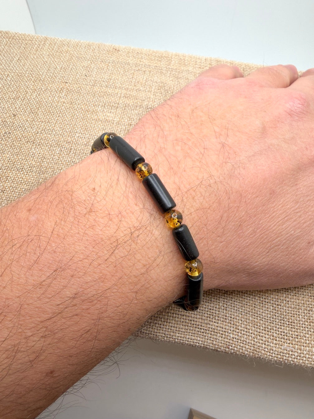 Handmade in Lithuania – Genuine Baltic Amber Stretch Bracelets for Men