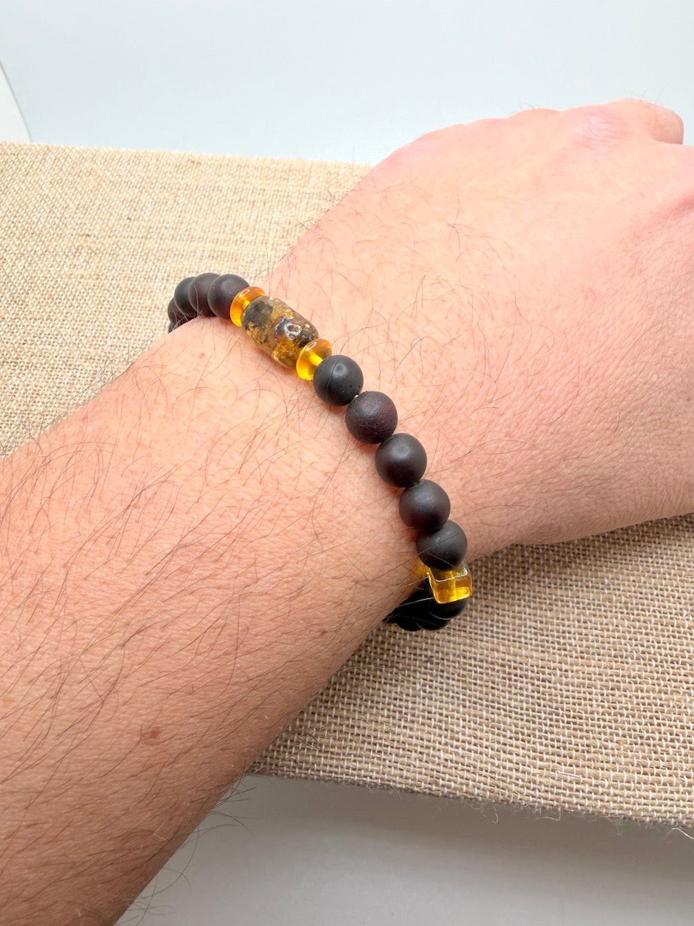 Handmade in Lithuania – Genuine Baltic Amber Stretch Bracelets for Men