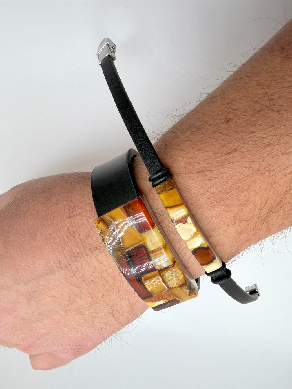 Handmade in Lithuania – Genuine Baltic Amber, Leather & Stainless Steel Men’s Bracelets