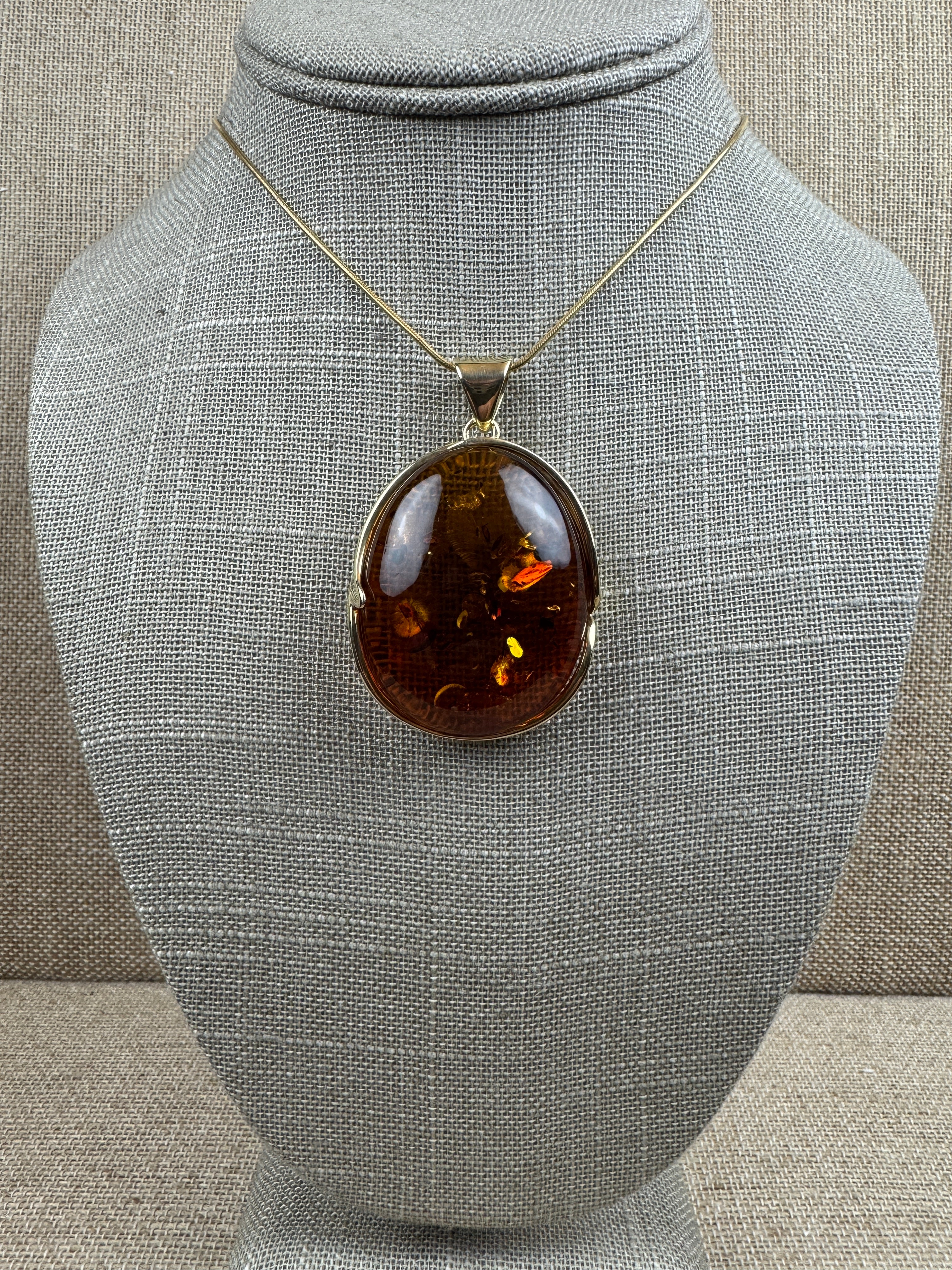 Handmade in Poland Gold Plated Sterling Silver Cognac Baltic Amber Ombre Pendant Necklace – Genuine Baltic Amber Jewelry