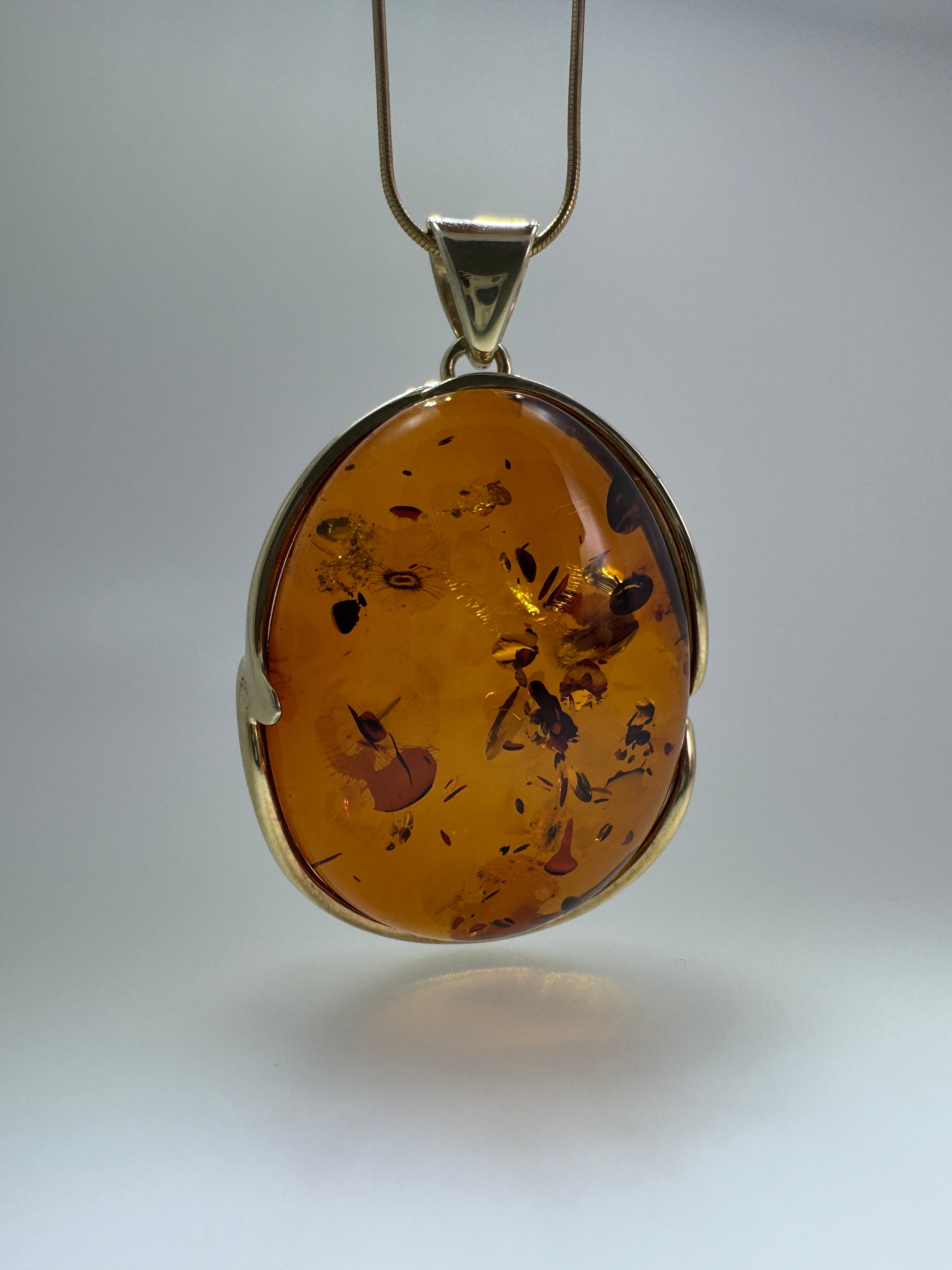 Handmade in Poland Gold Plated Sterling Silver Cognac Baltic Amber Ombre Pendant Necklace – Genuine Baltic Amber Jewelry