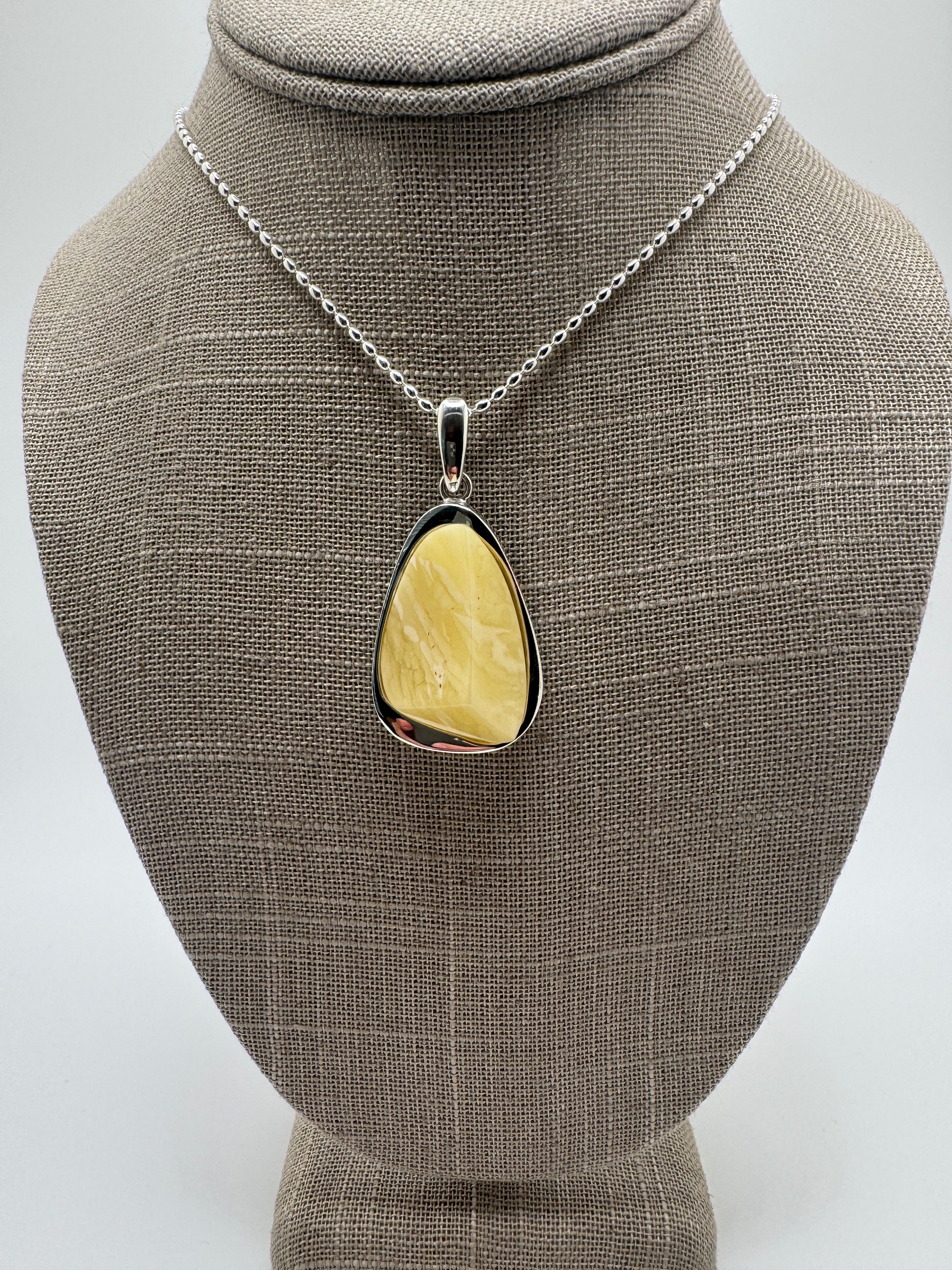 Handmade in Poland Sterling Silver Organic Faceted Triangular Pendant with Rare Butterscotch Baltic Amber – Modern Statement Necklace