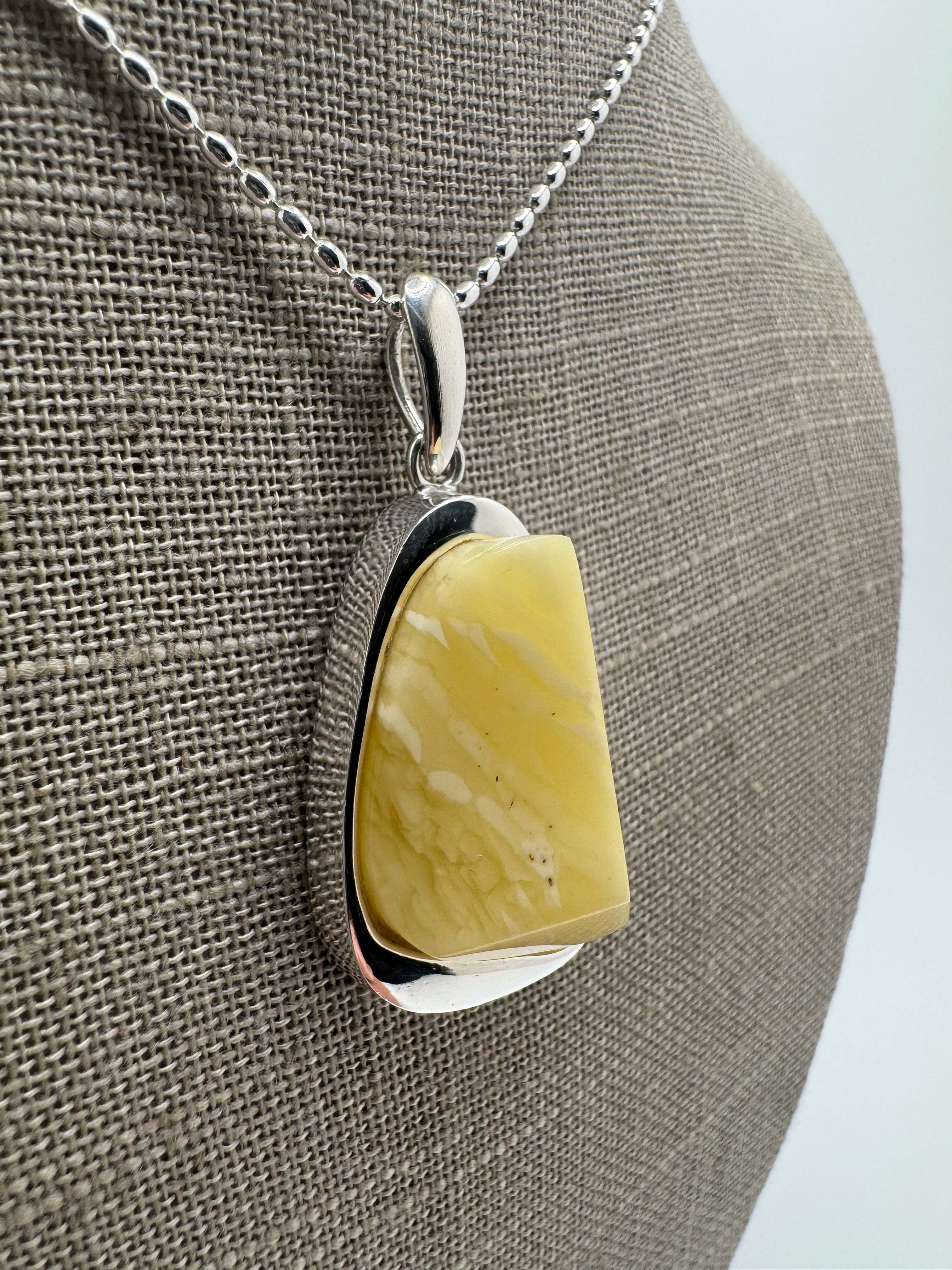 Handmade in Poland Sterling Silver Organic Faceted Triangular Pendant with Rare Butterscotch Baltic Amber – Modern Statement Necklace