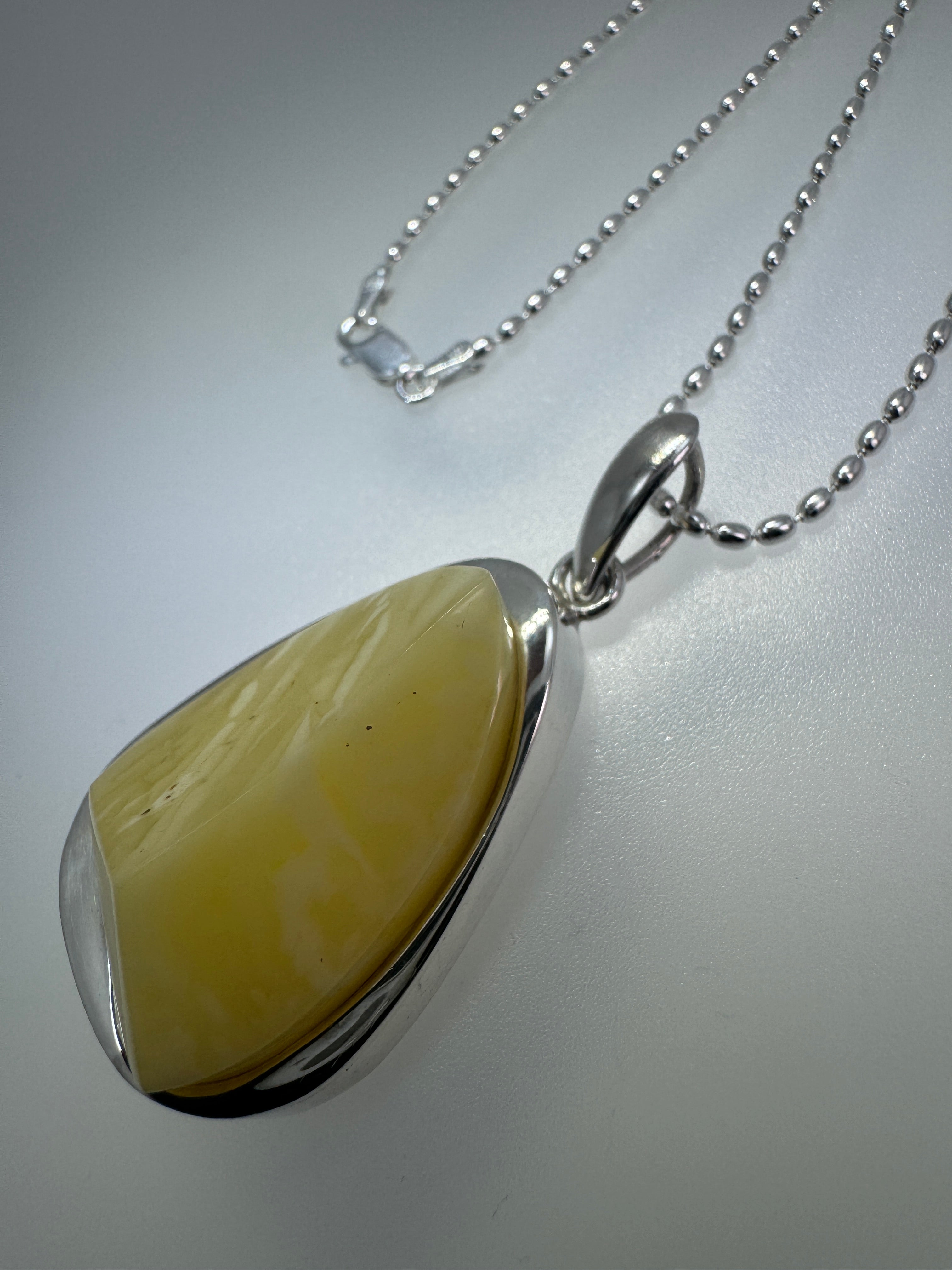 Handmade in Poland Sterling Silver Organic Faceted Triangular Pendant with Rare Butterscotch Baltic Amber – Modern Statement Necklace
