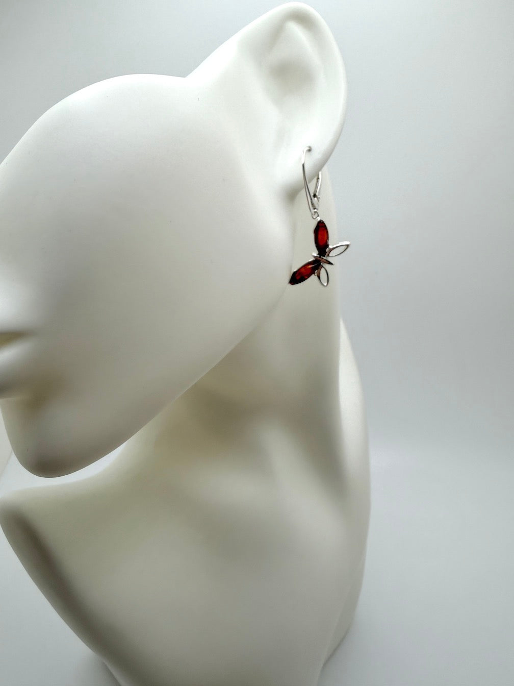 Handmade in Poland Sterling Silver & Genuine Baltic Amber Butterfly Earrings